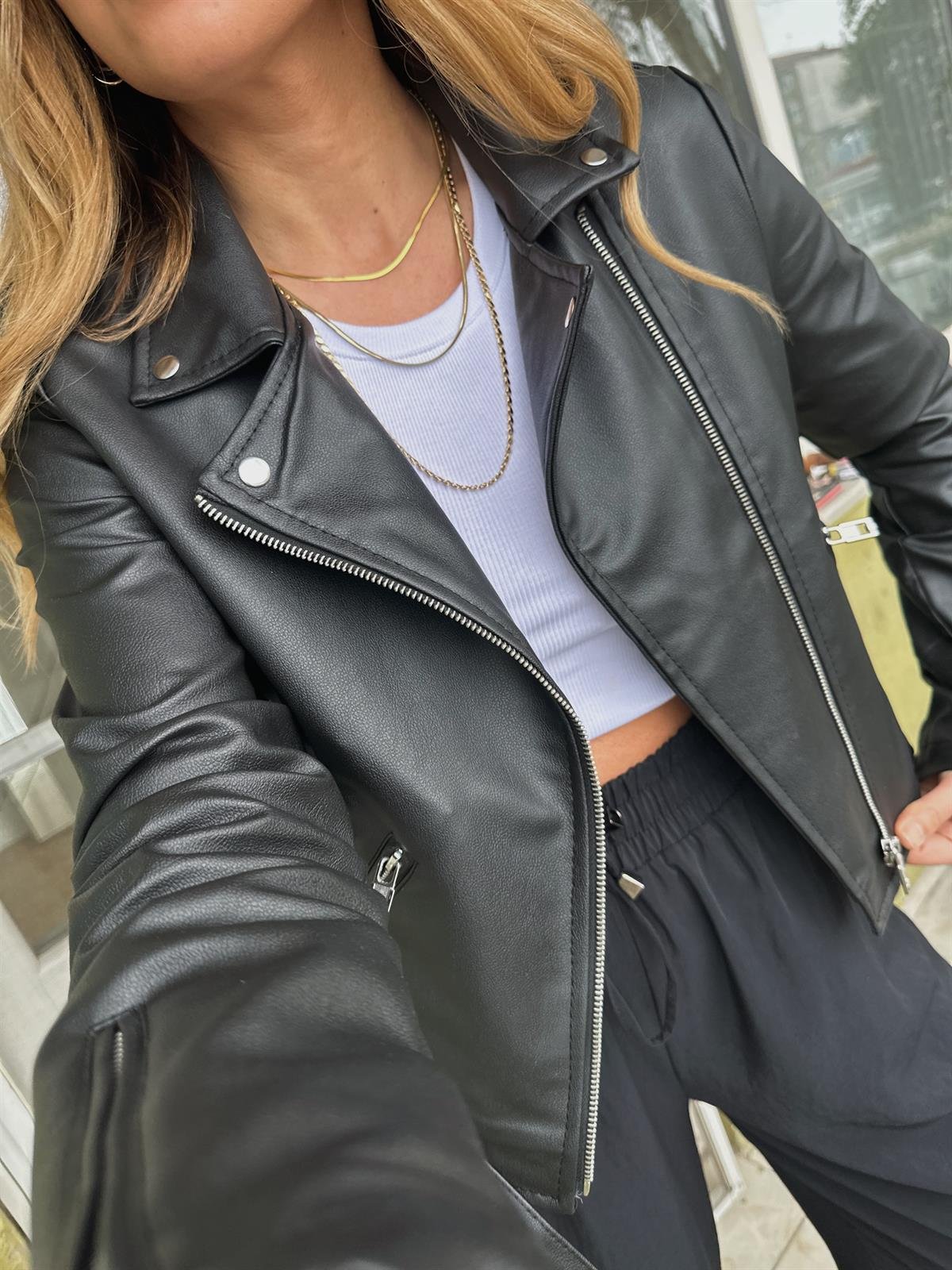 SİYAH DERİ BIKER CEKET
