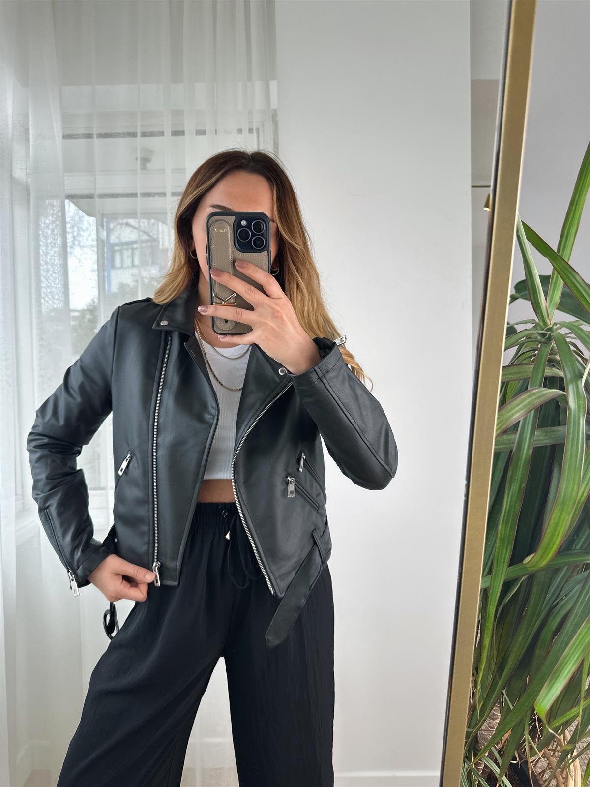 SİYAH DERİ BIKER CEKET