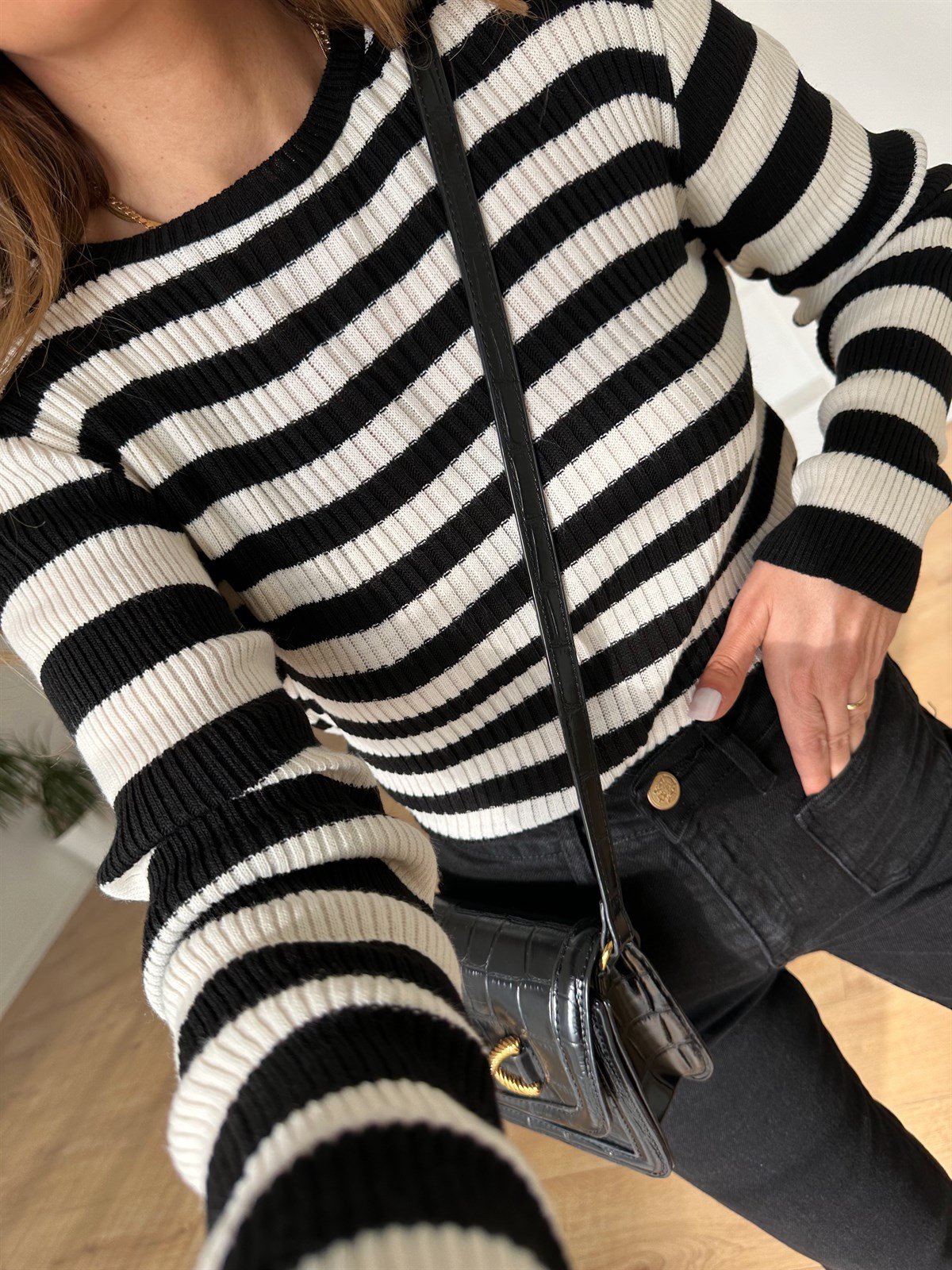 SİYAH EKRU ÇİZGİLİ İNCE TRİKO