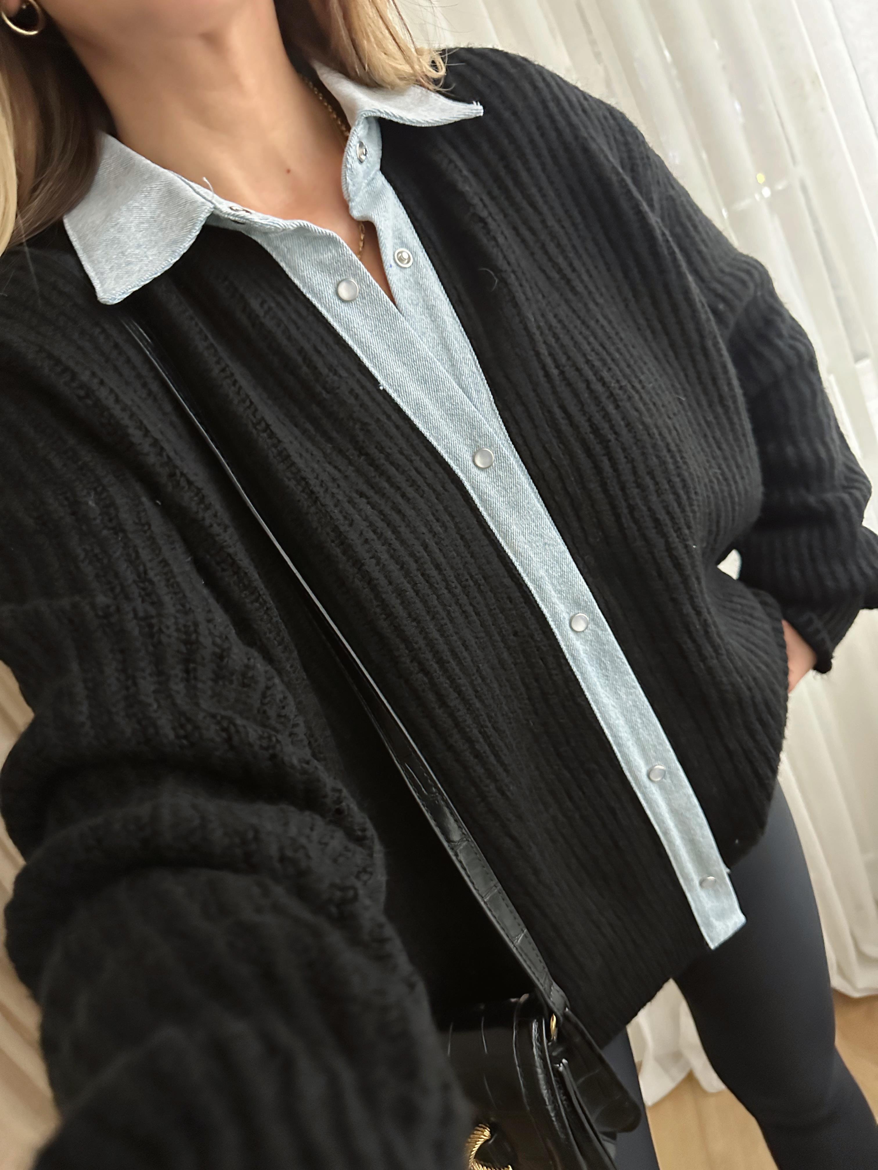 SİYAH JEAN DETAYLI KALIN HIRKA