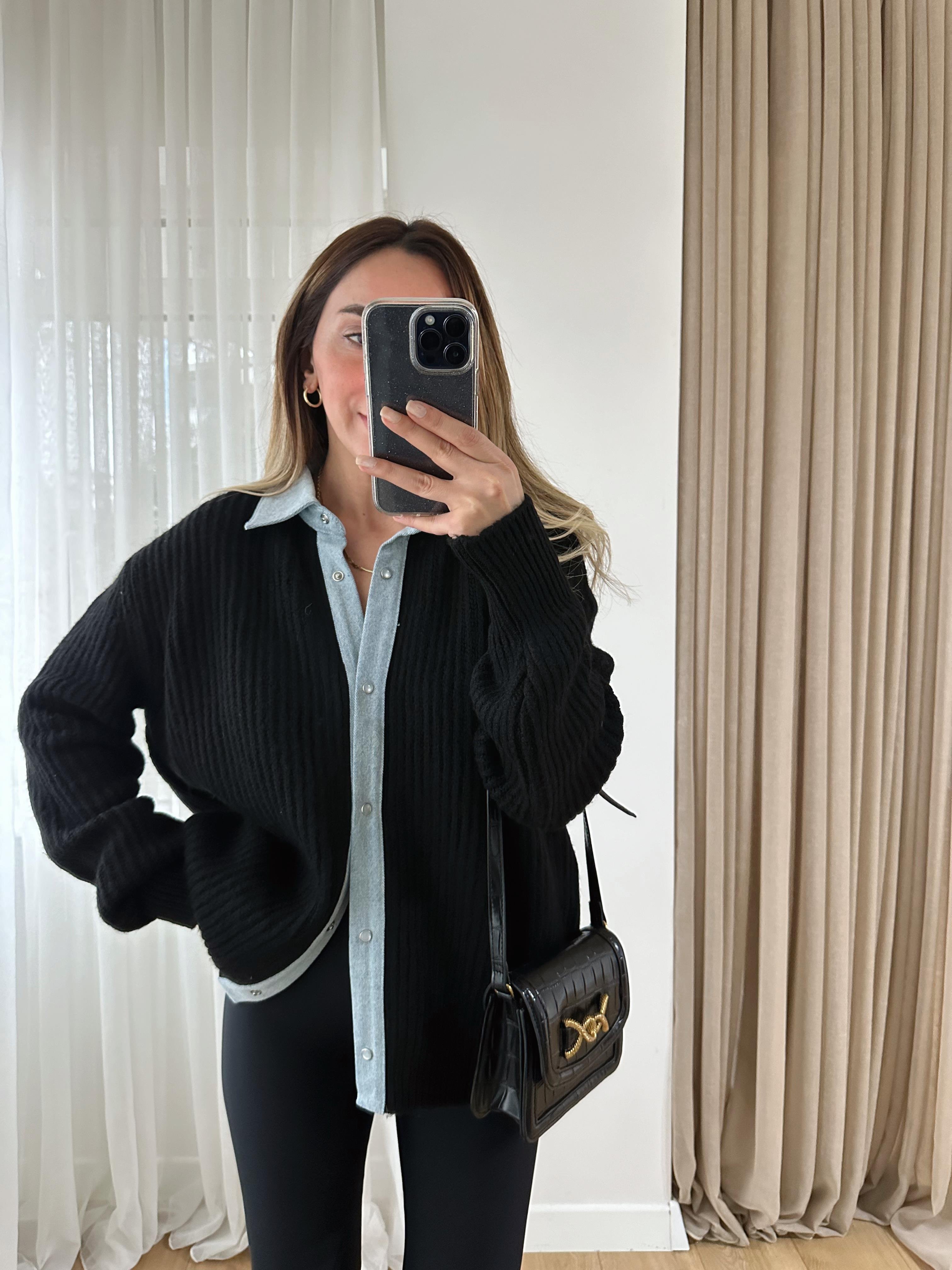 SİYAH JEAN DETAYLI KALIN HIRKA