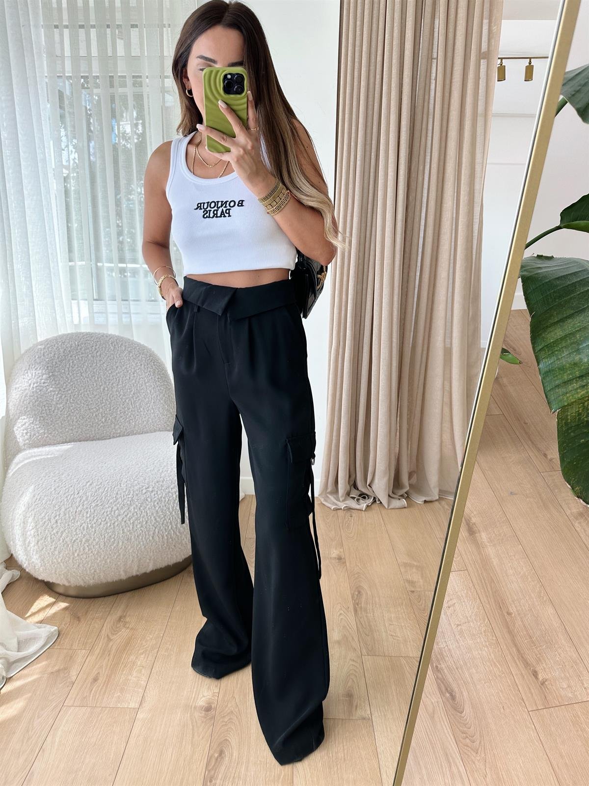 SİYAH PREMIUM KREP KUMAŞ KARGO PANTOLON