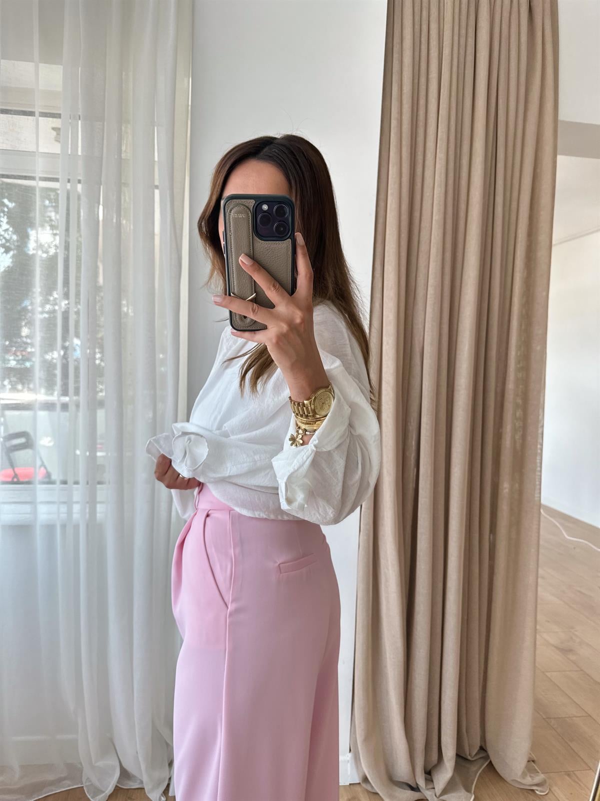 TOZ PEMBE PREMIUM  KREP KUMAŞ PALAZZO PANTOLON