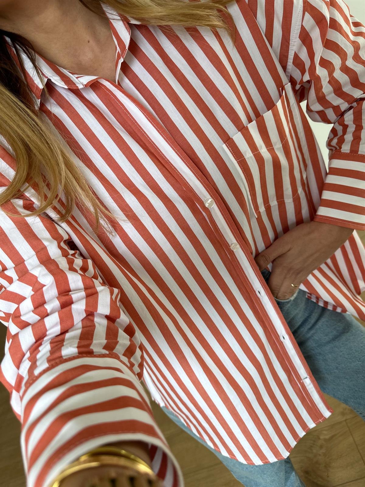 TURUNCU ÇİZGİLİ OVERSIZE GÖMLEK