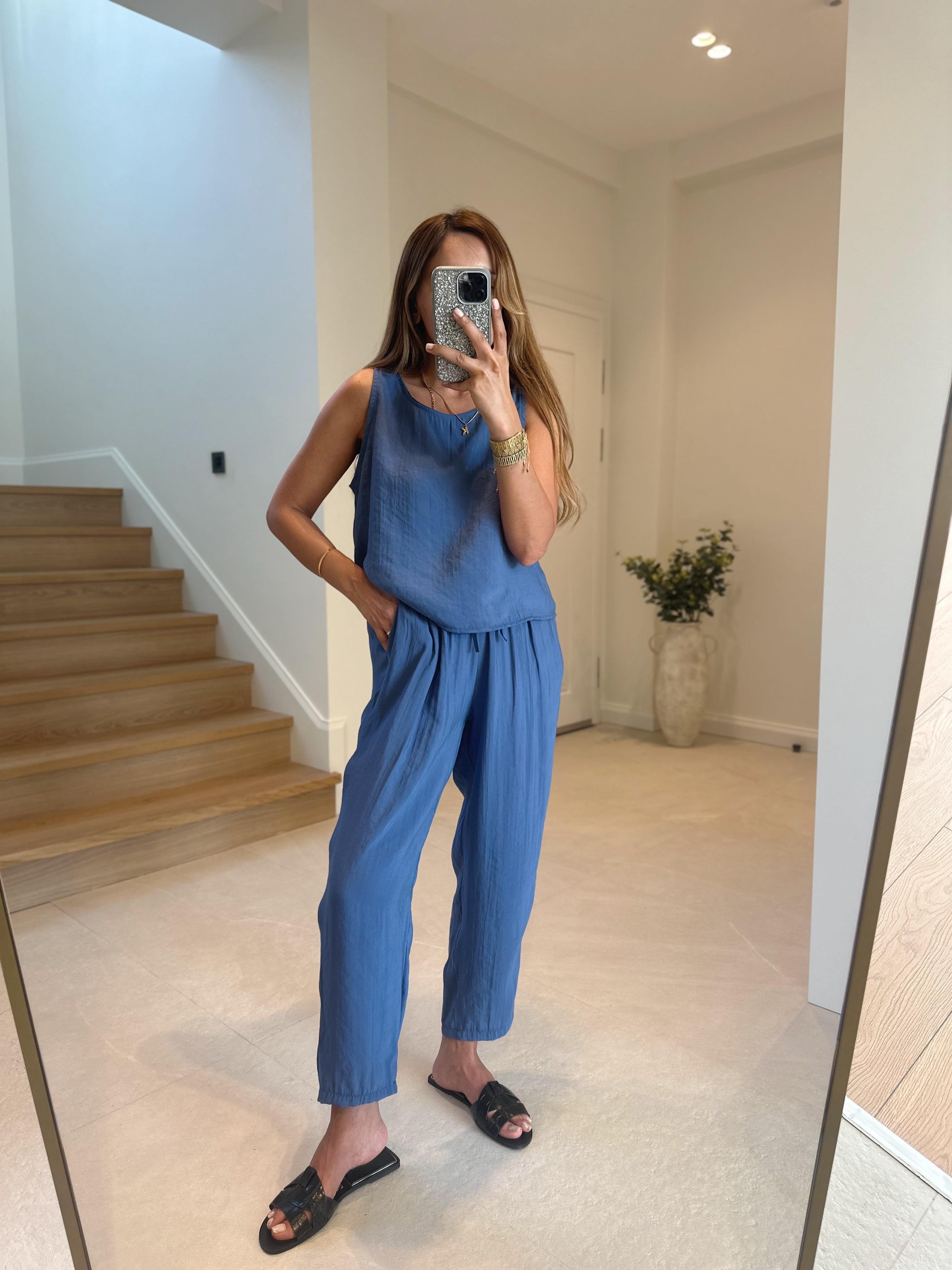 Vera Mavi Tensel Bluz Pantolon Takım