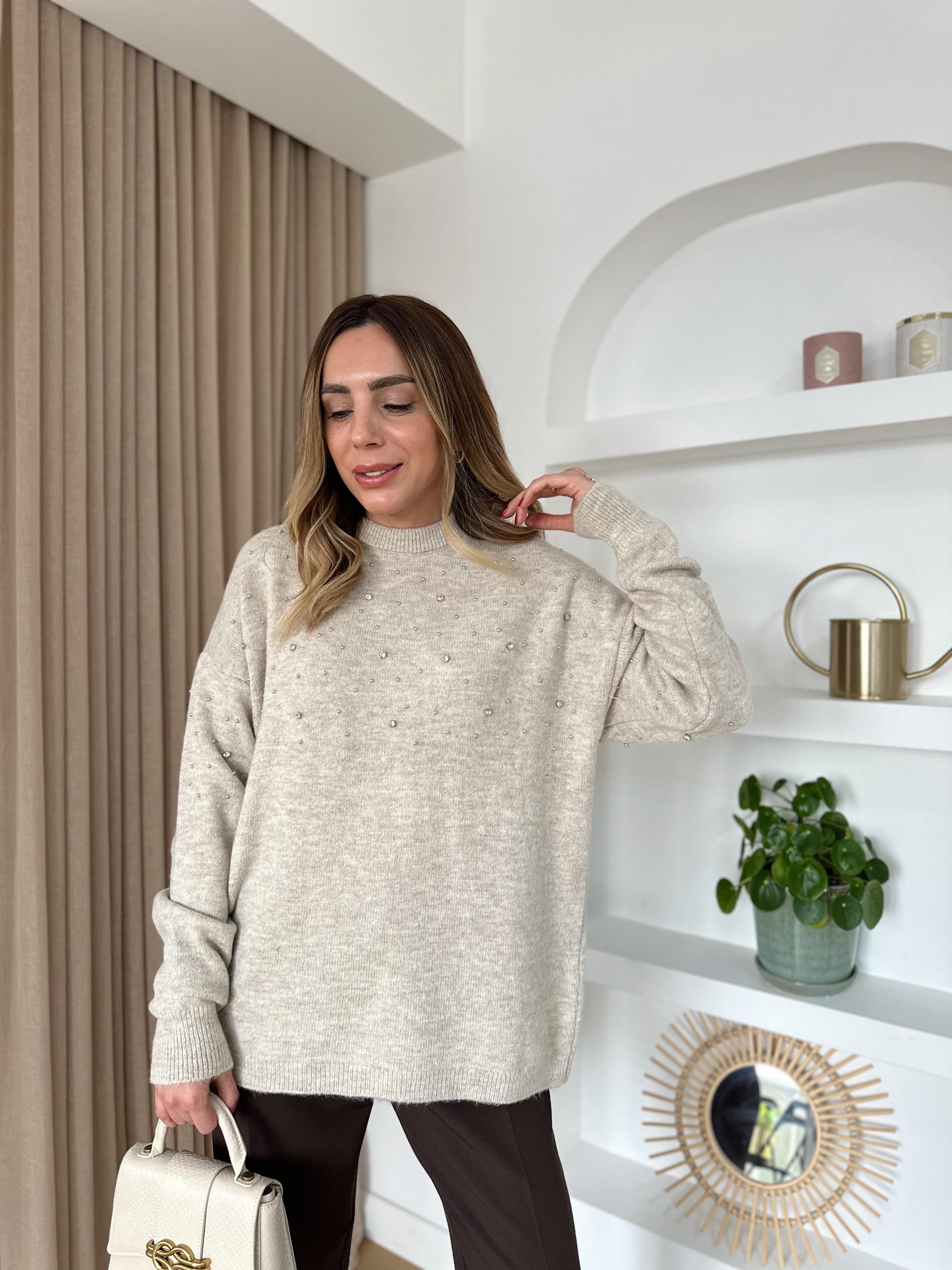 VİZON TAŞLI DROP ÇAKIMLI KAZAK