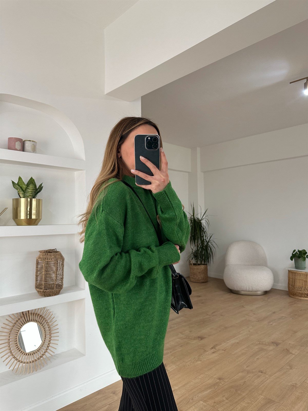 YEŞİL BİSİKLET YAKA OVERSIZE KAZAK