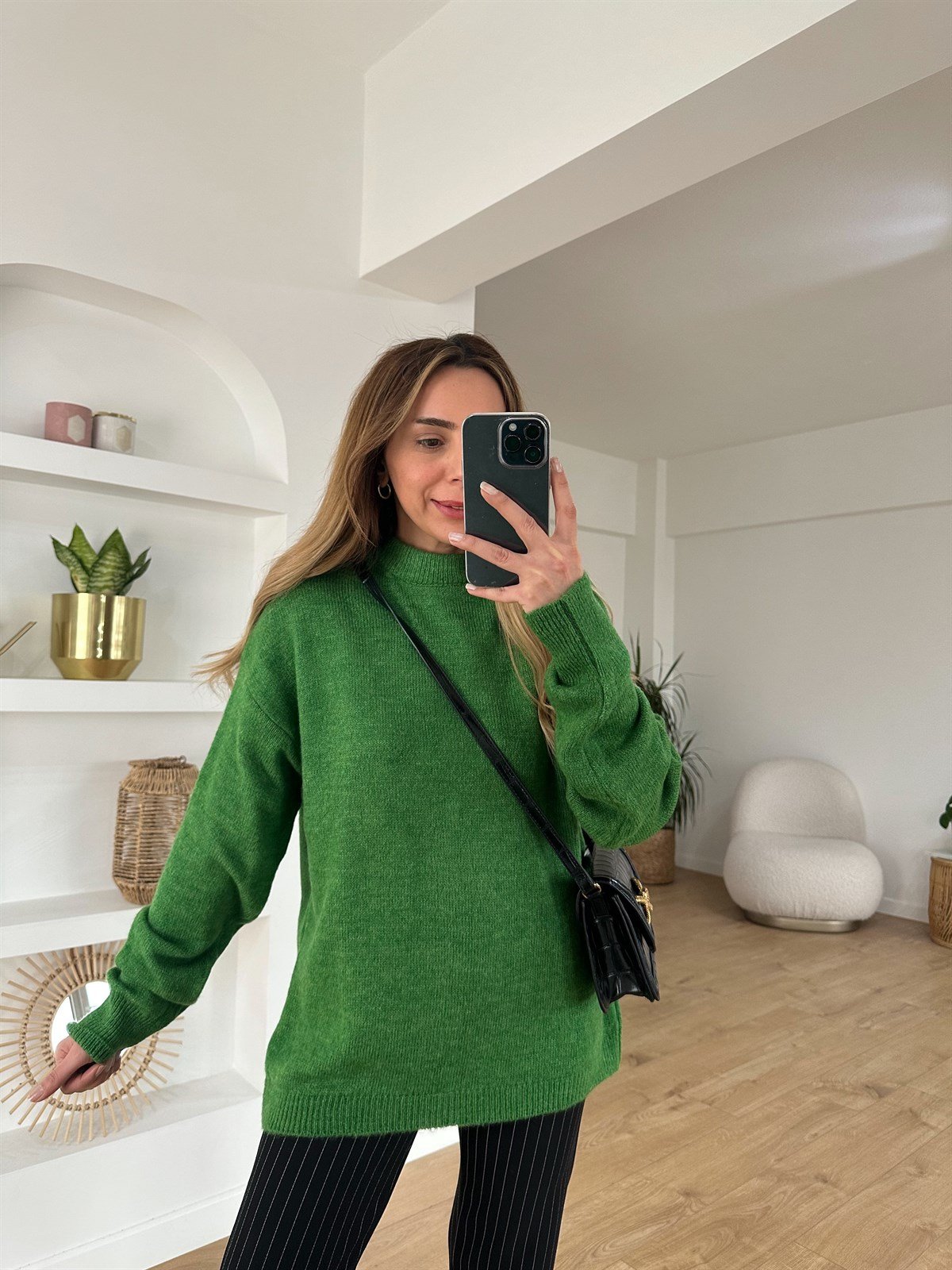 YEŞİL BİSİKLET YAKA OVERSIZE KAZAK