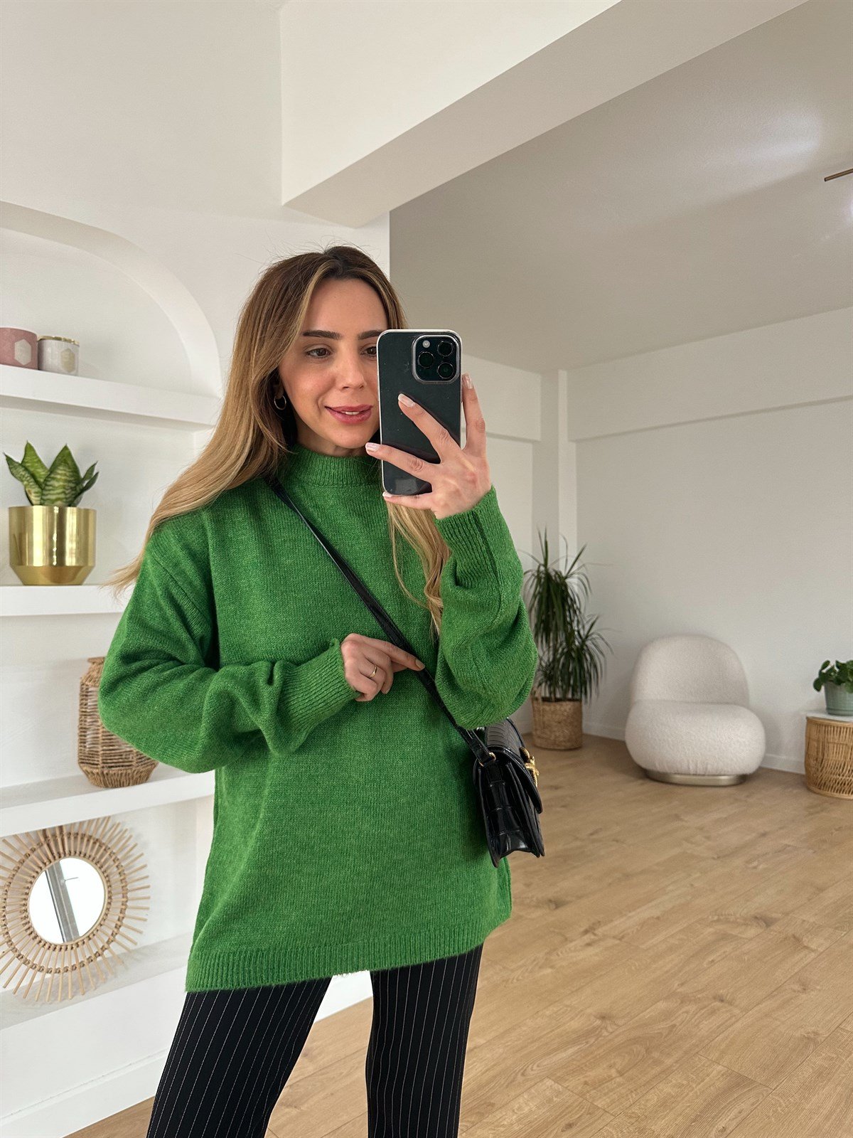 YEŞİL BİSİKLET YAKA OVERSIZE KAZAK