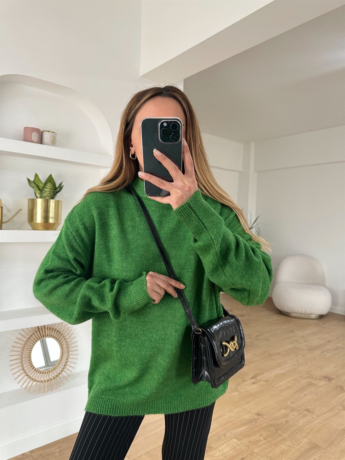YEŞİL BİSİKLET YAKA OVERSIZE KAZAK