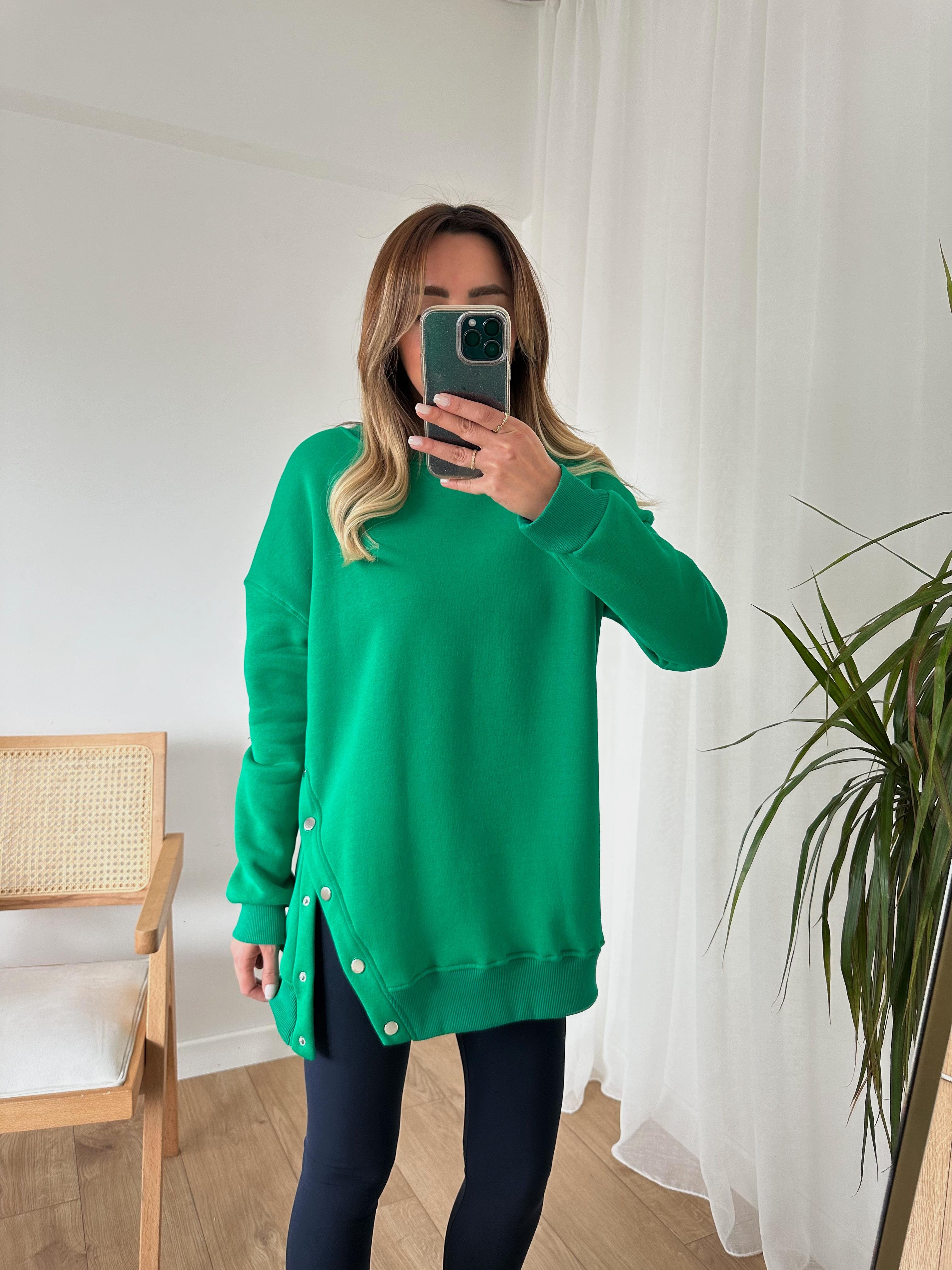YEŞİL OVERSIZE ÇITÇITLI KALIN SWEAT
