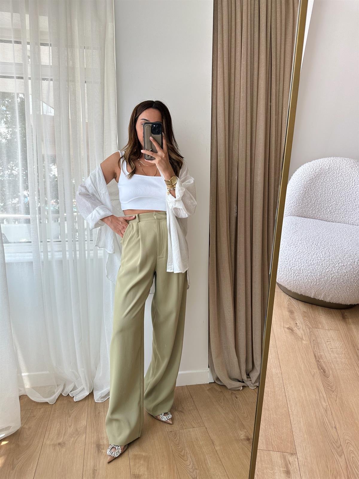 YEŞİL PREMIUM  KREP KUMAŞ PALAZZO PANTOLON