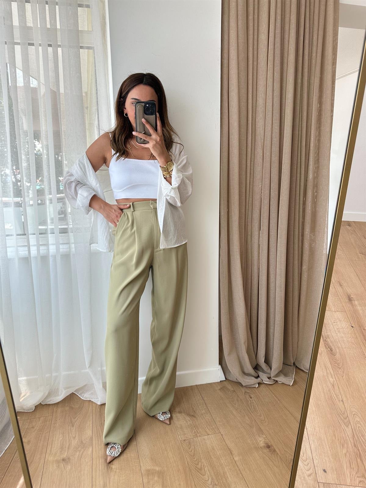 YEŞİL PREMIUM  KREP KUMAŞ PALAZZO PANTOLON