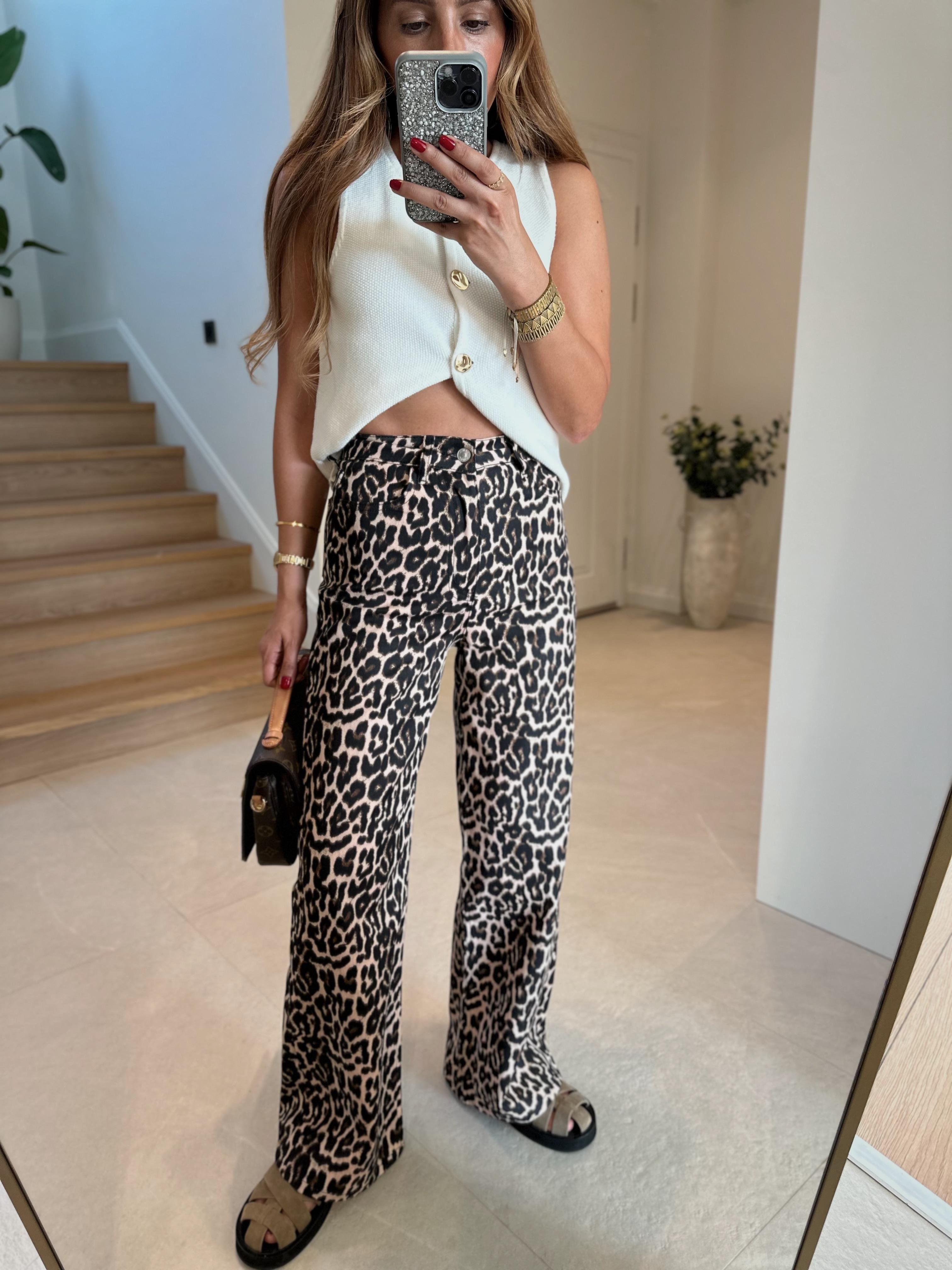Yüksek Bel Leopar Pantolon
