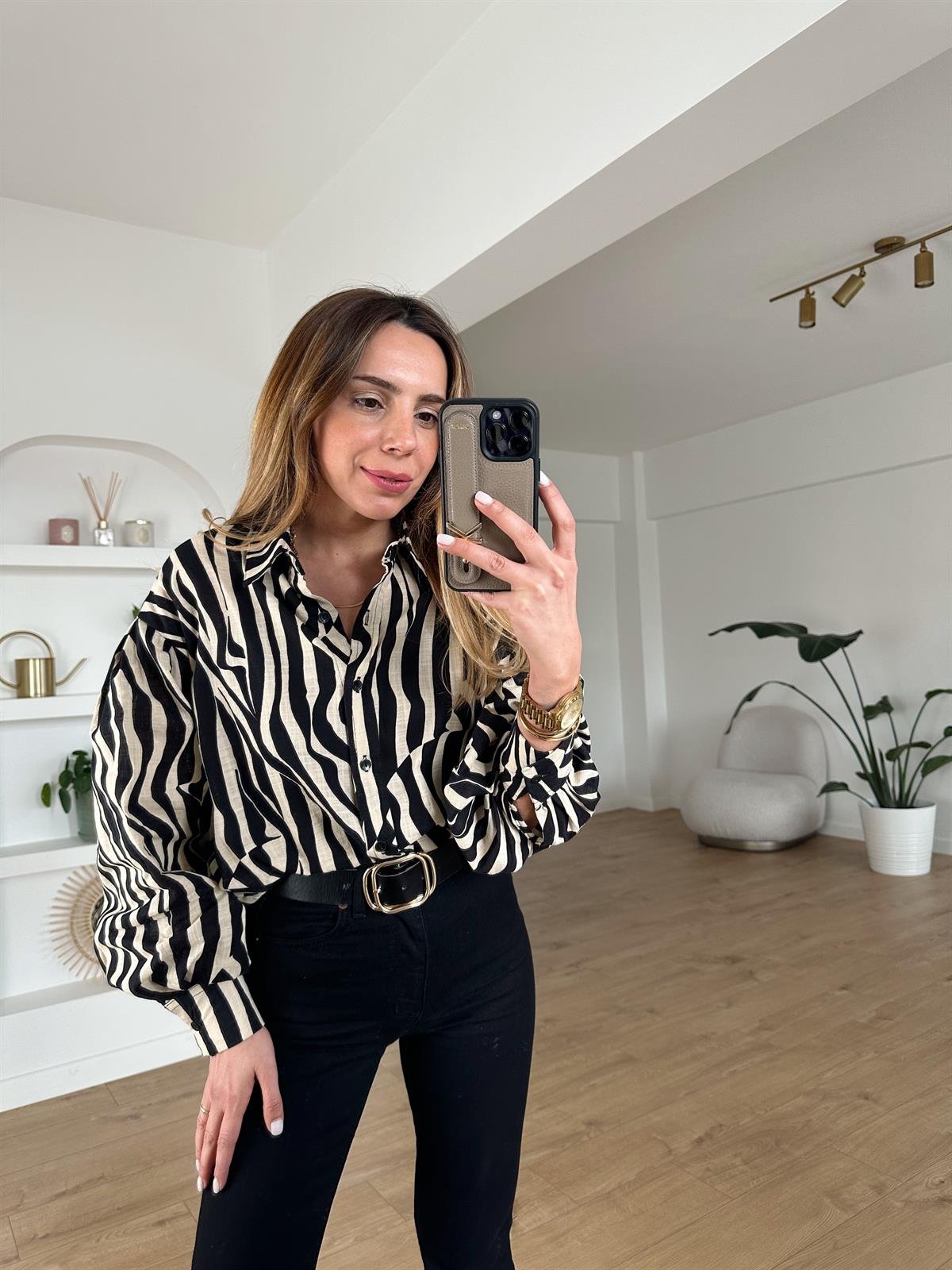 ZEBRA DESENLİ KETEN GÖMLEK