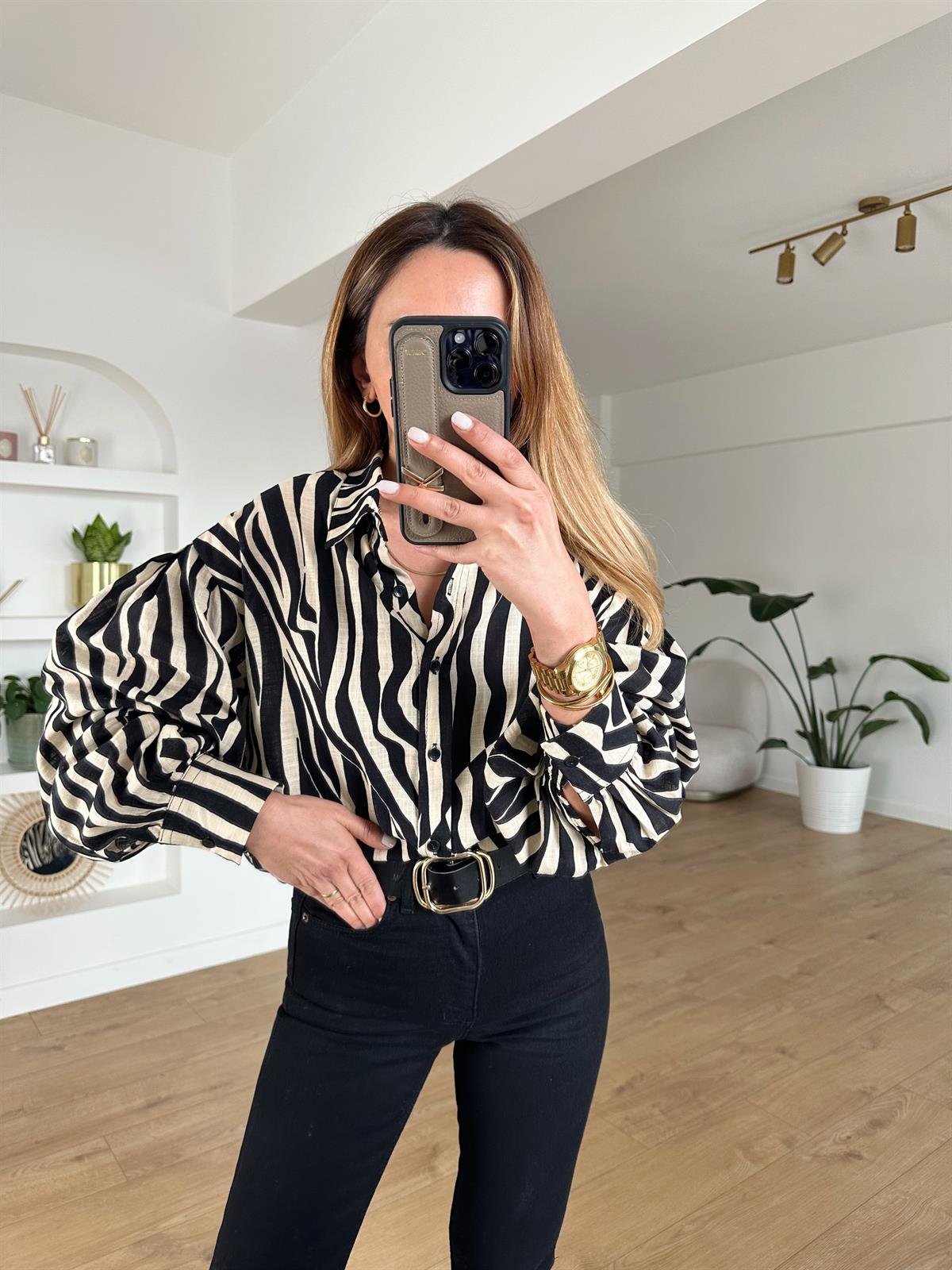ZEBRA DESENLİ KETEN GÖMLEK