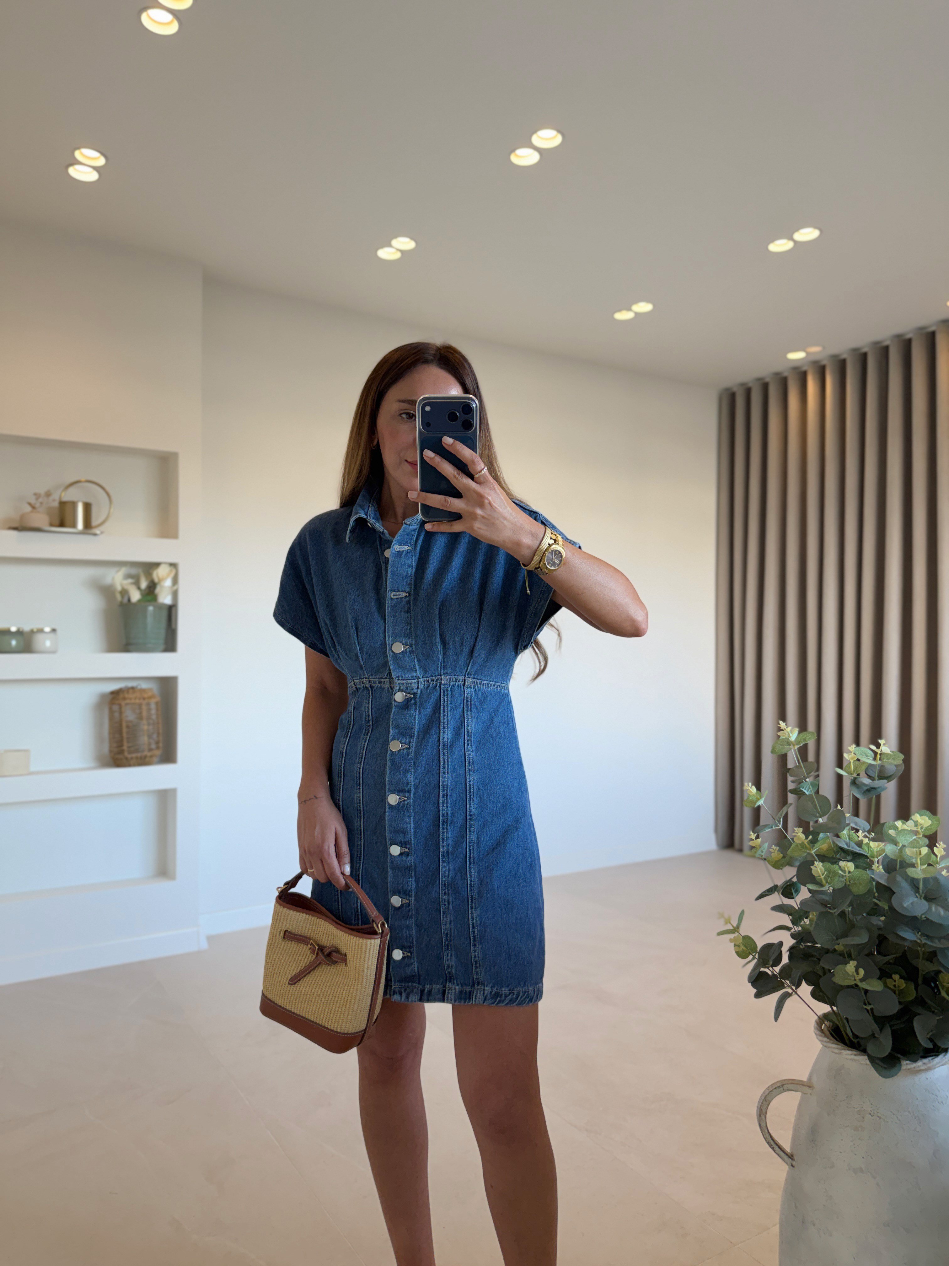 ZR Düğmeli Denim Elbise