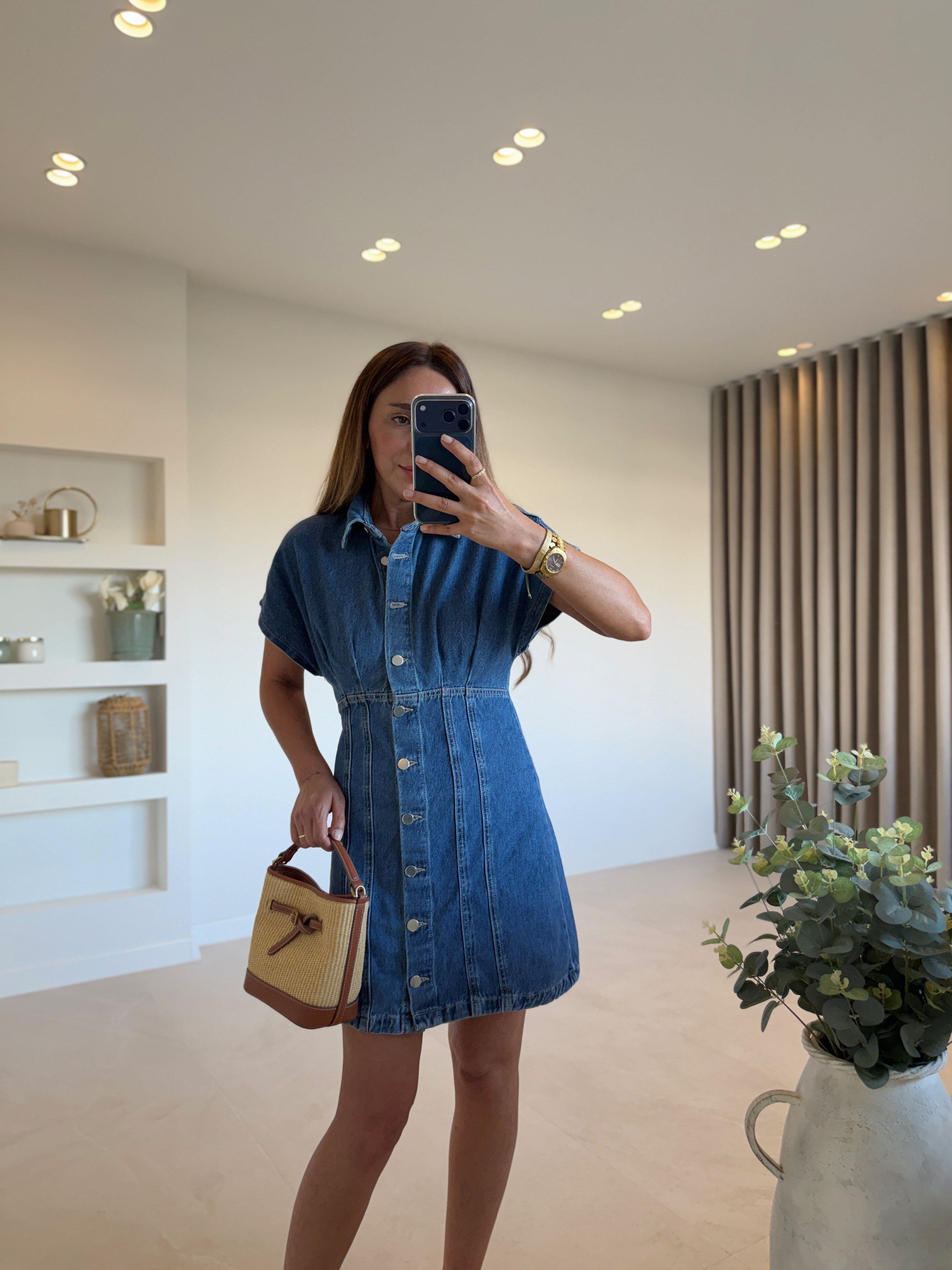 ZR Düğmeli Denim Elbise
