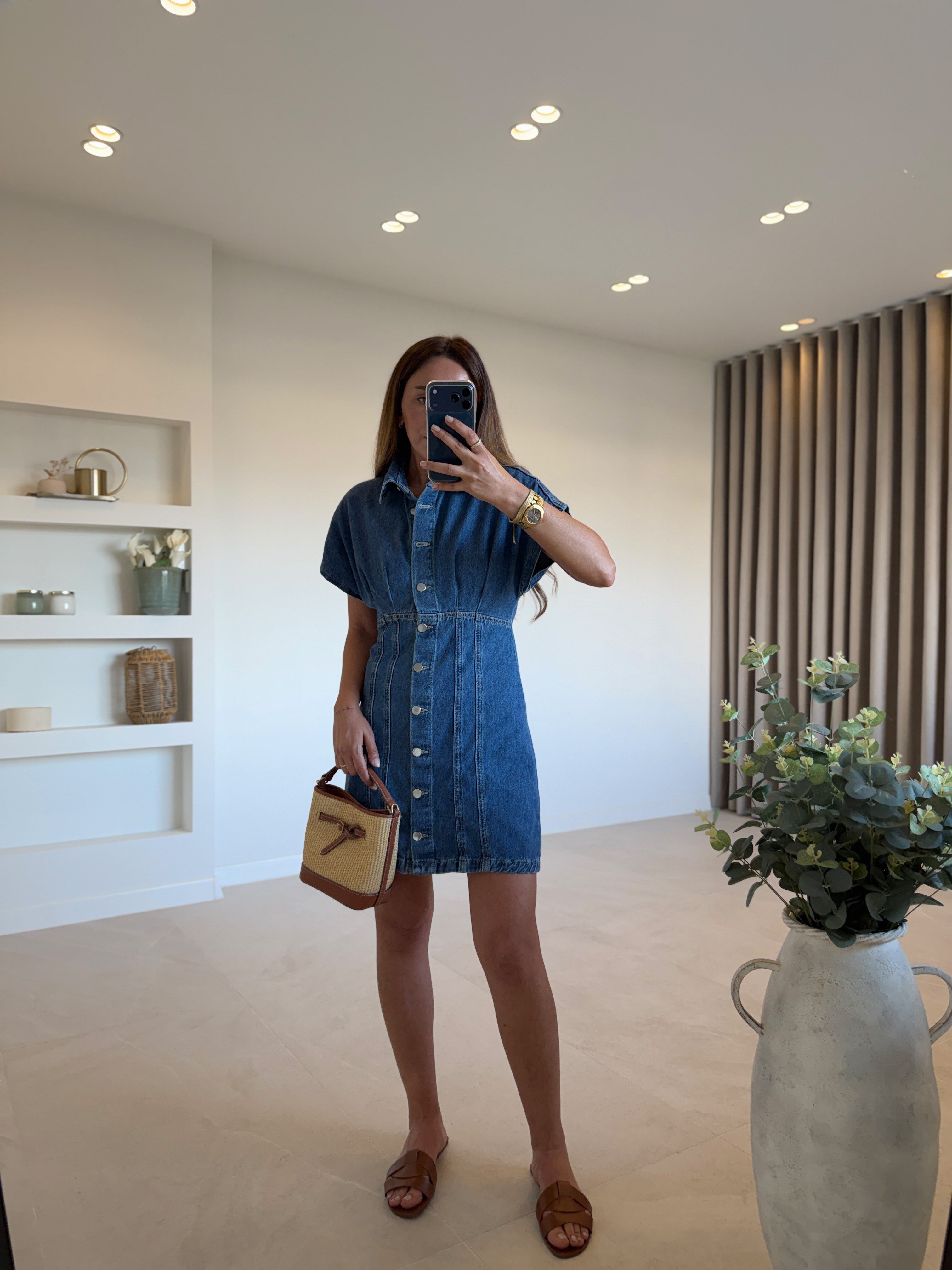 ZR Düğmeli Denim Elbise