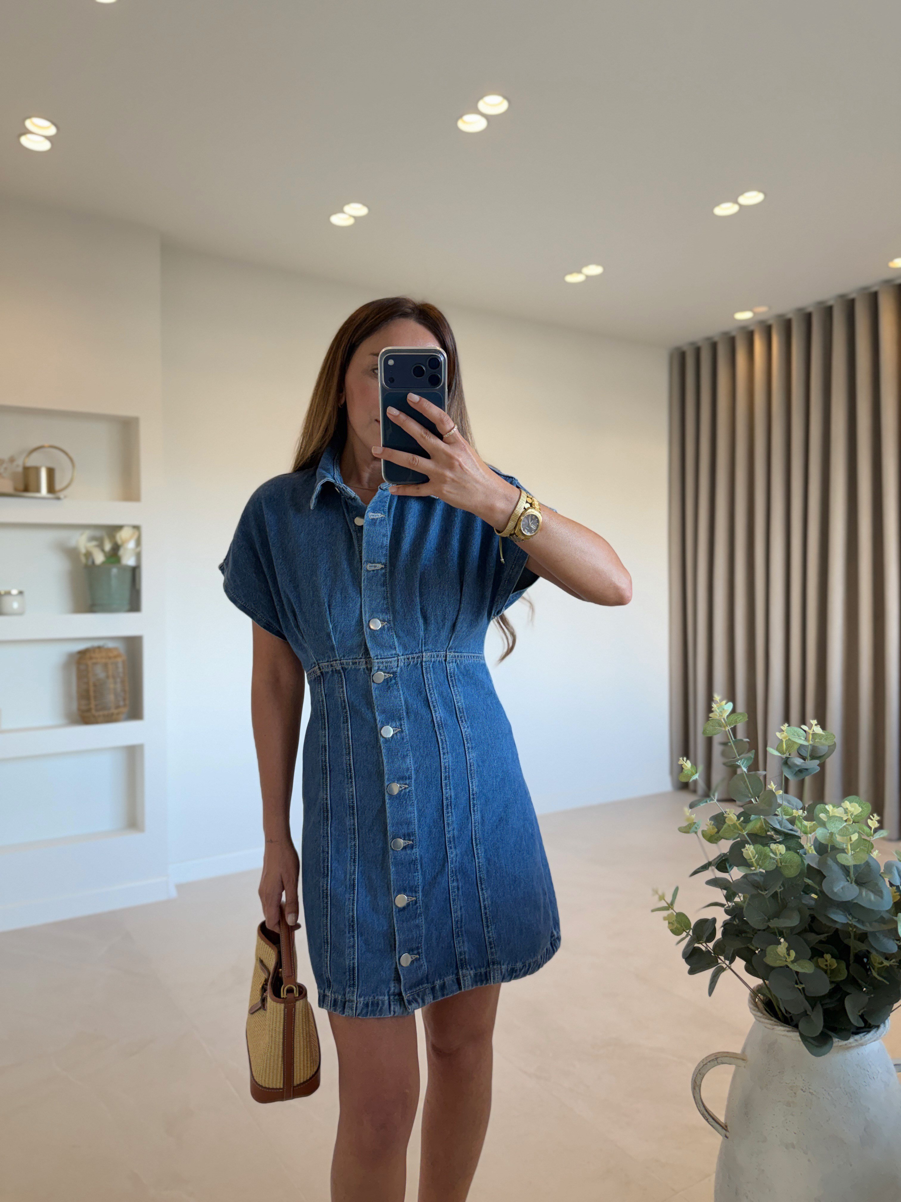 ZR Düğmeli Denim Elbise