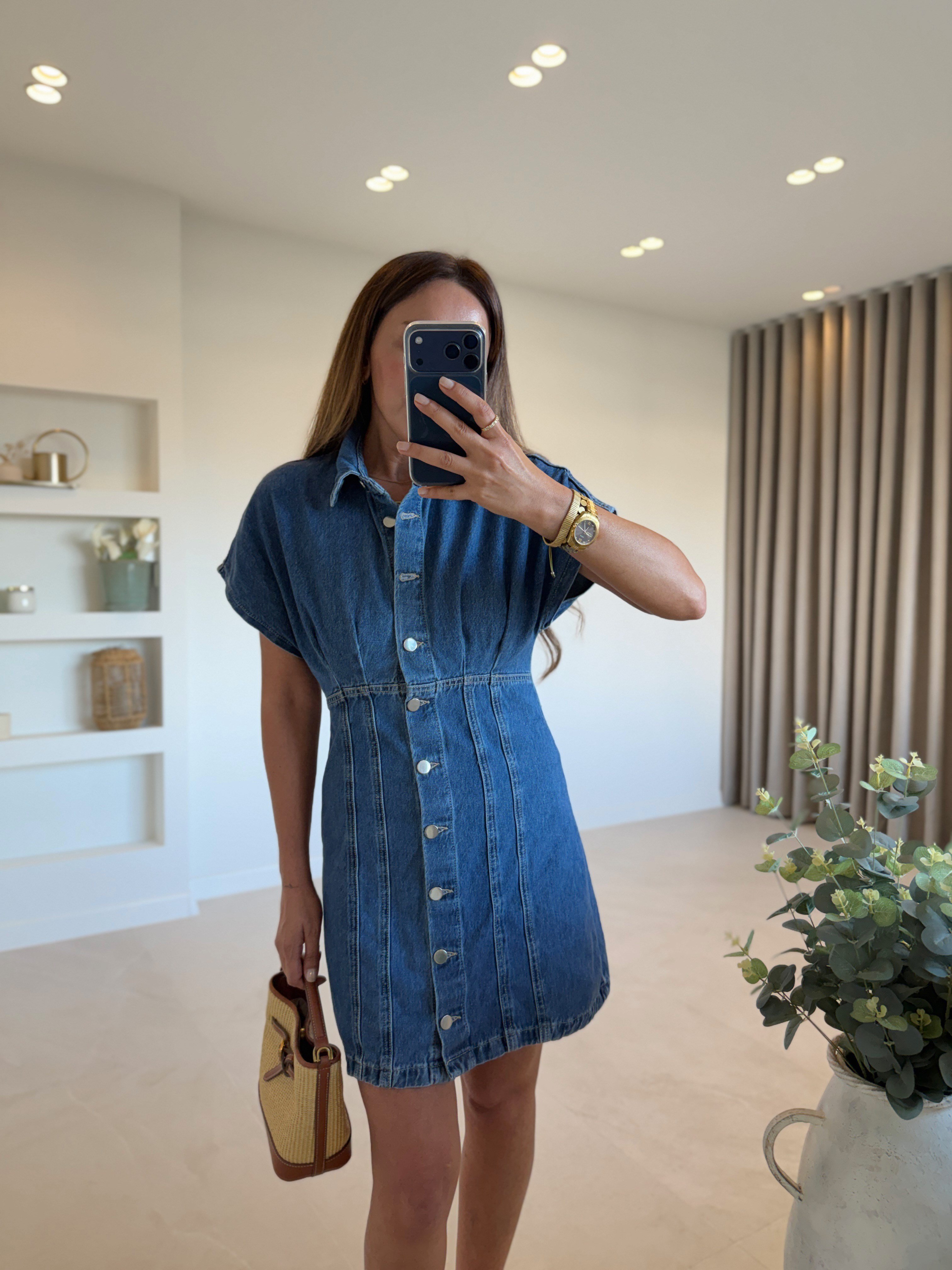 ZR Düğmeli Denim Elbise