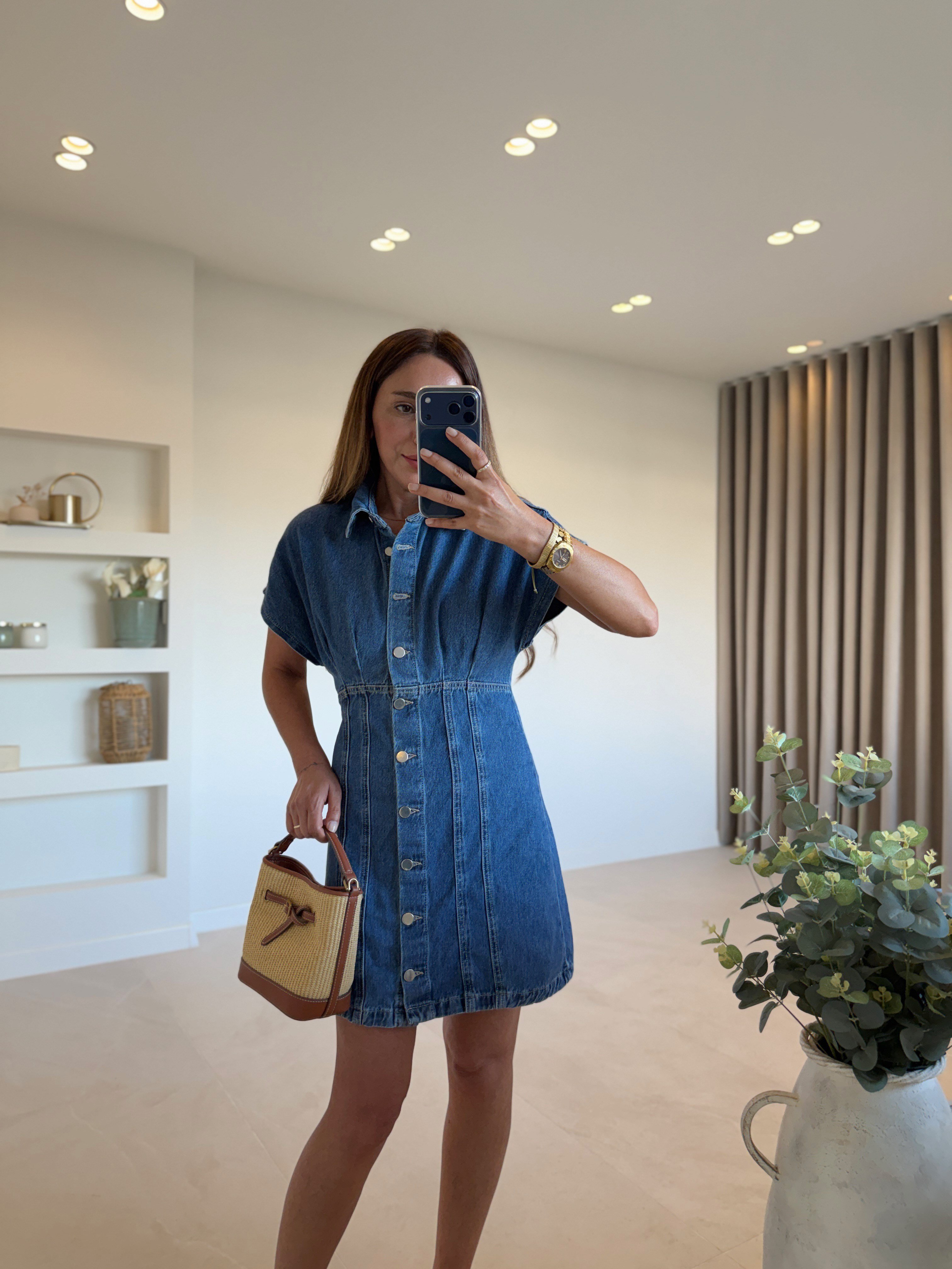 ZR Düğmeli Denim Elbise