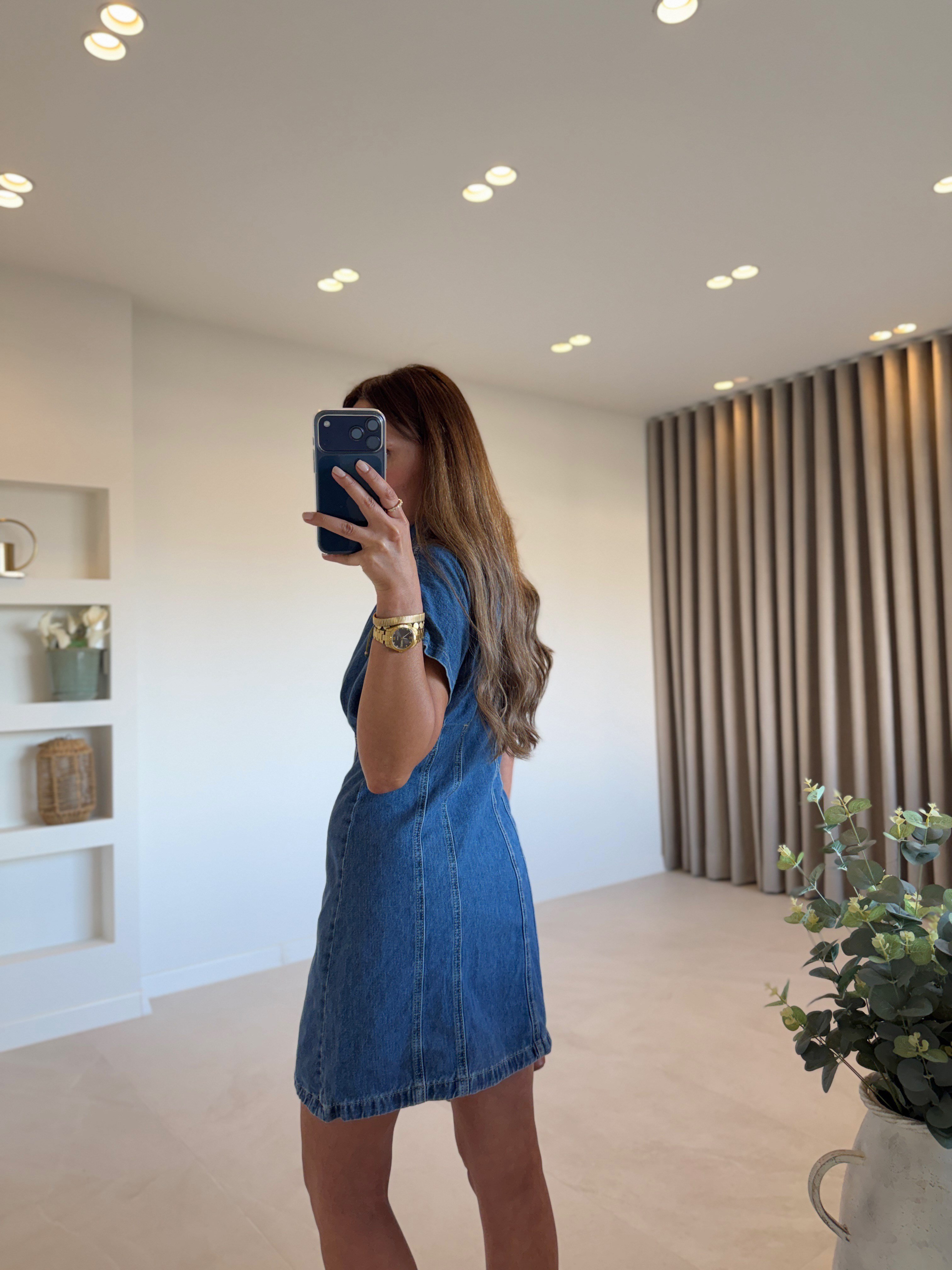 ZR Düğmeli Denim Elbise