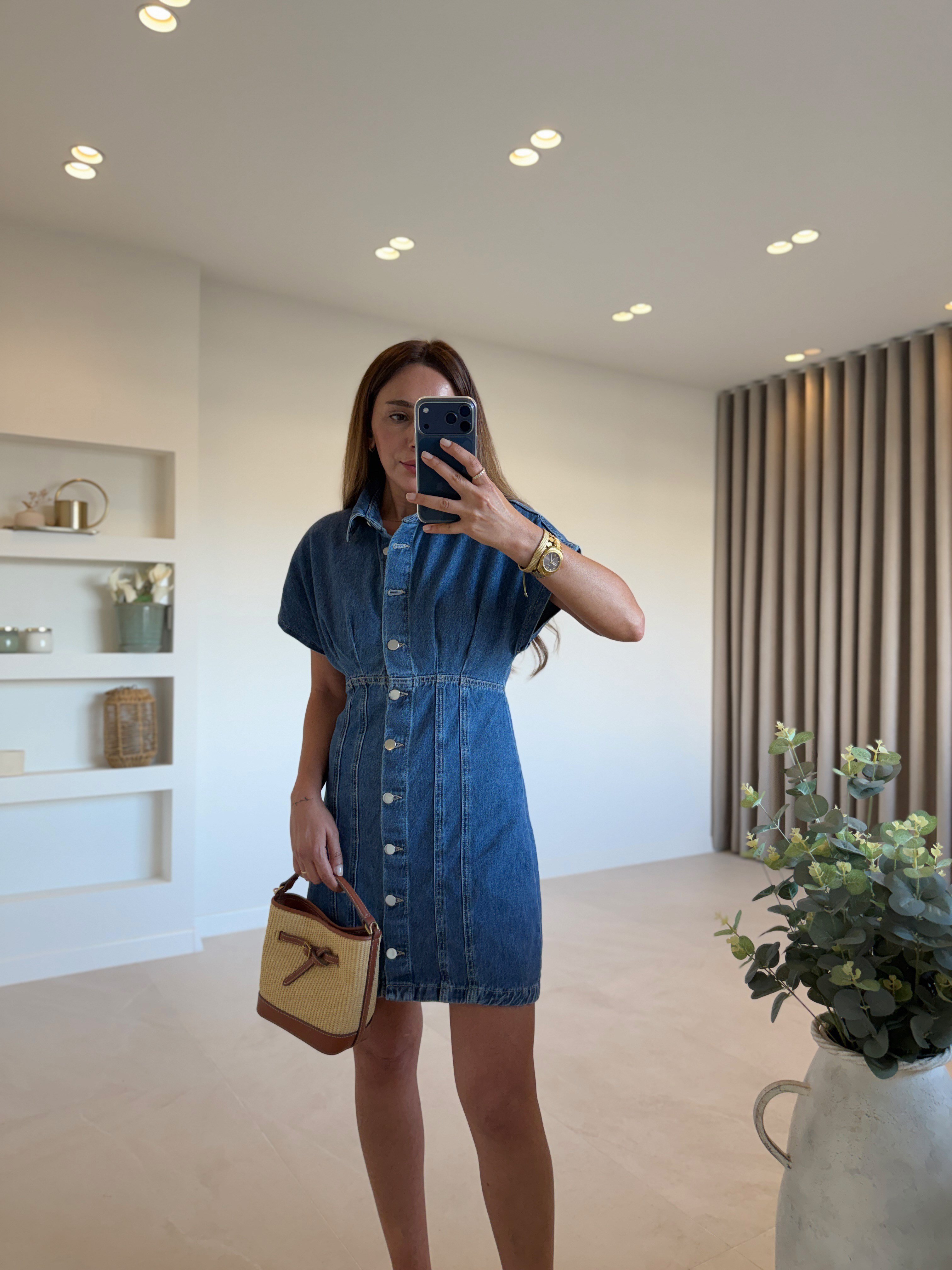 ZR Düğmeli Denim Elbise