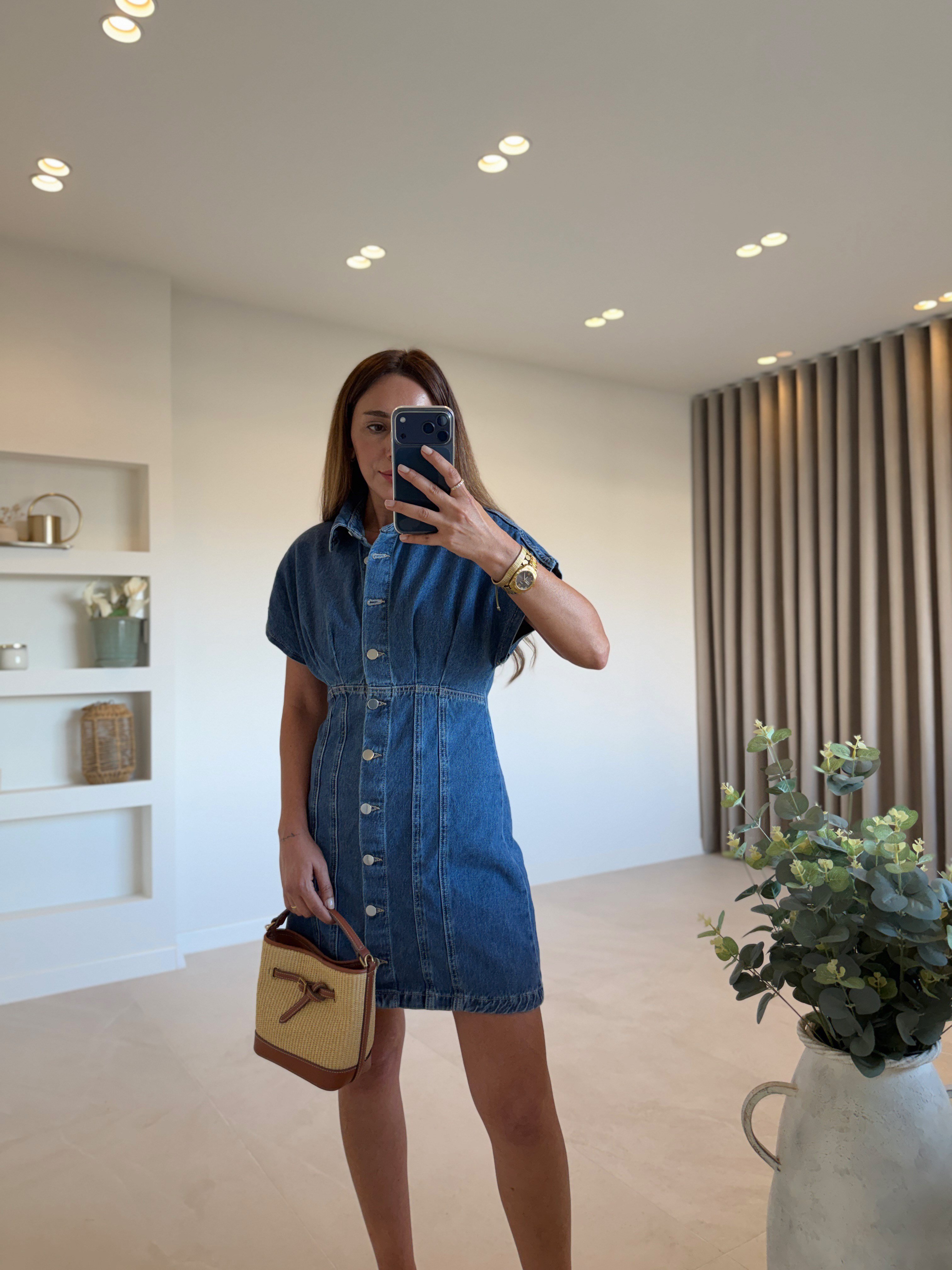ZR Düğmeli Denim Elbise