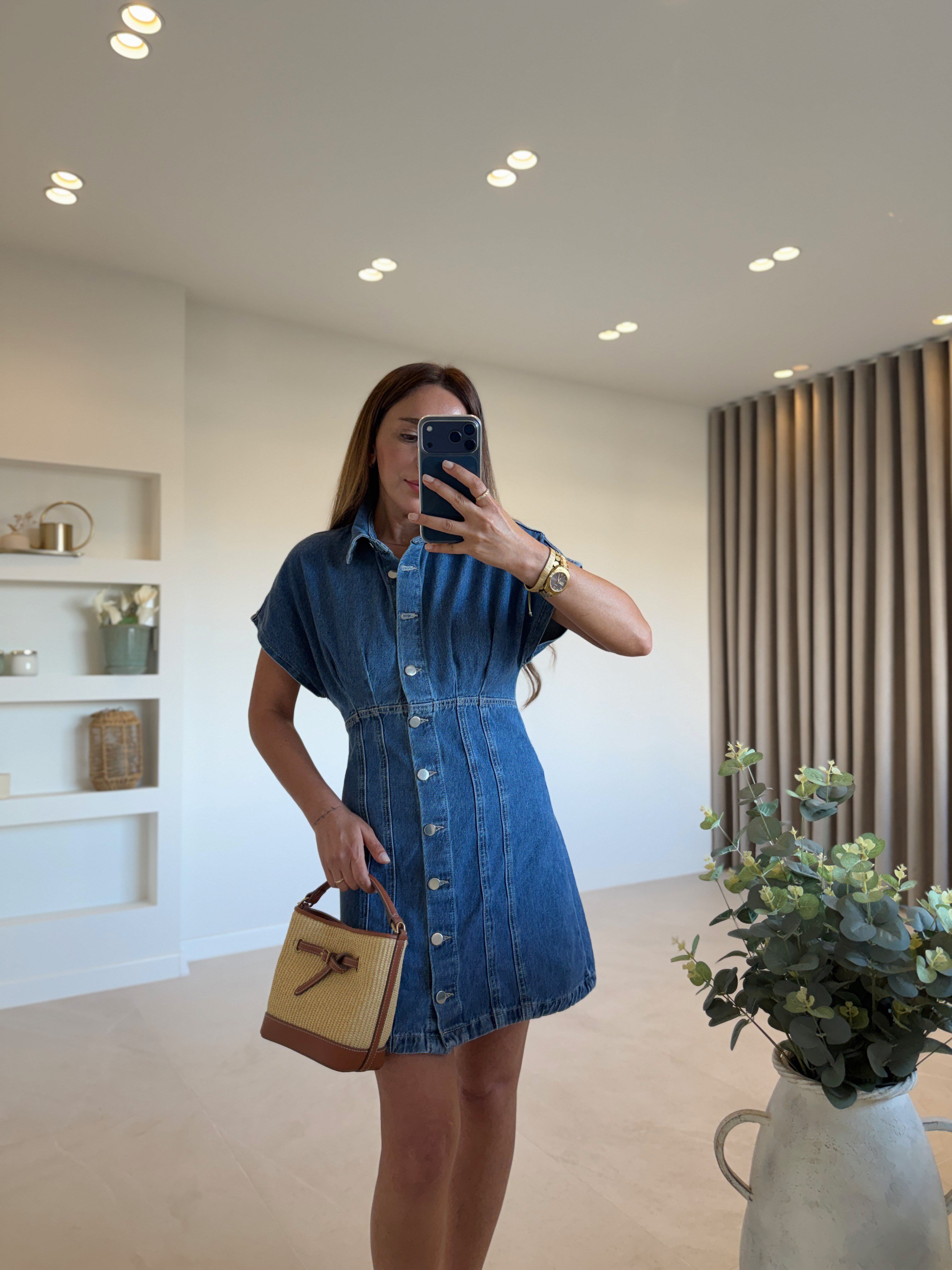 ZR Düğmeli Denim Elbise