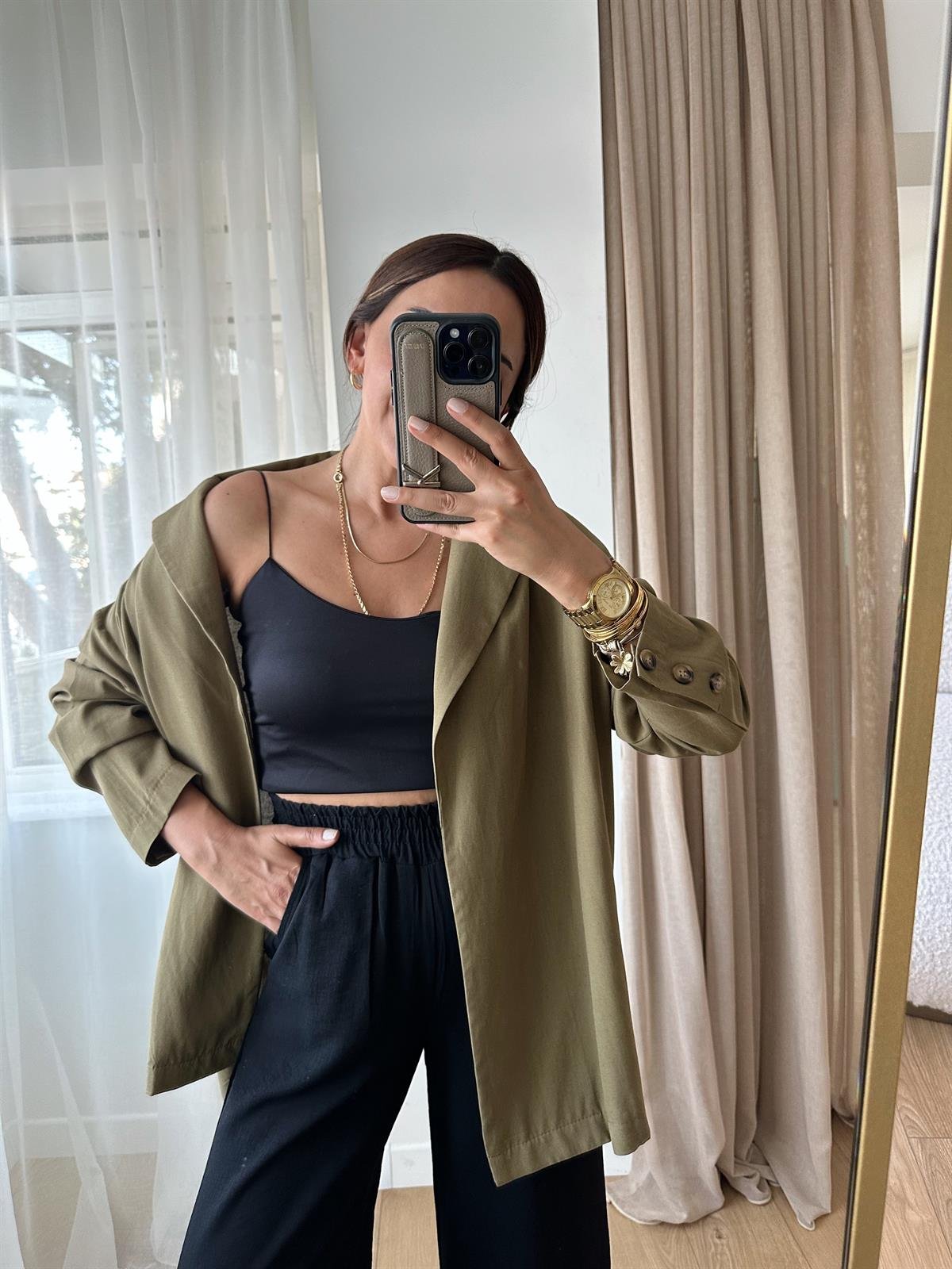 ZR HAKİ OVERSIZE KETEN CEKET