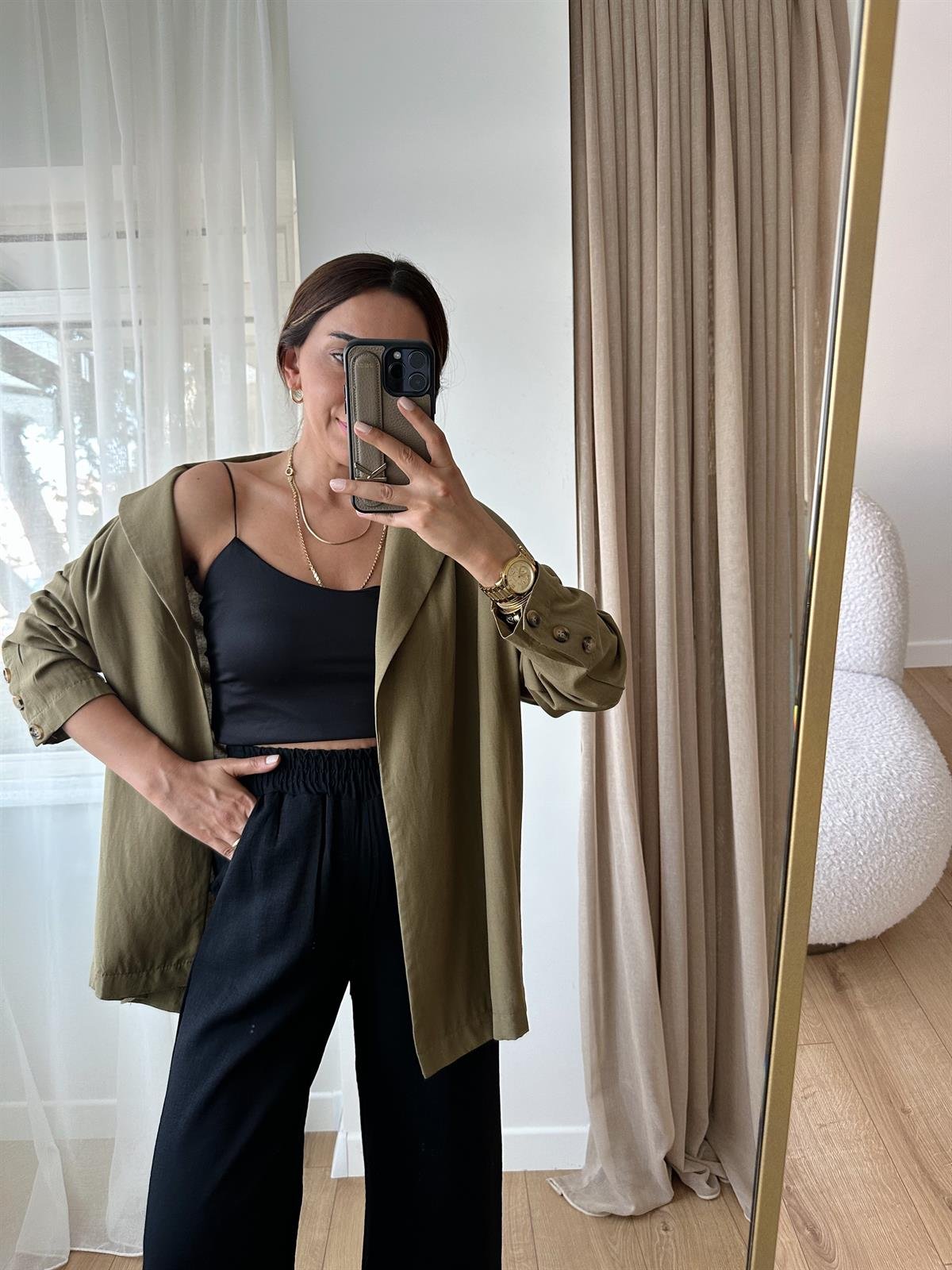 ZR HAKİ OVERSIZE KETEN CEKET