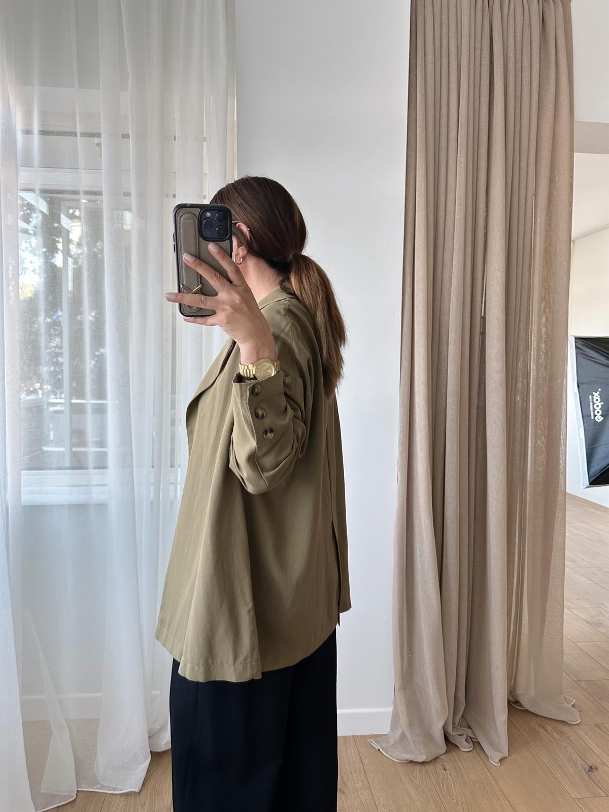 ZR HAKİ OVERSIZE KETEN CEKET