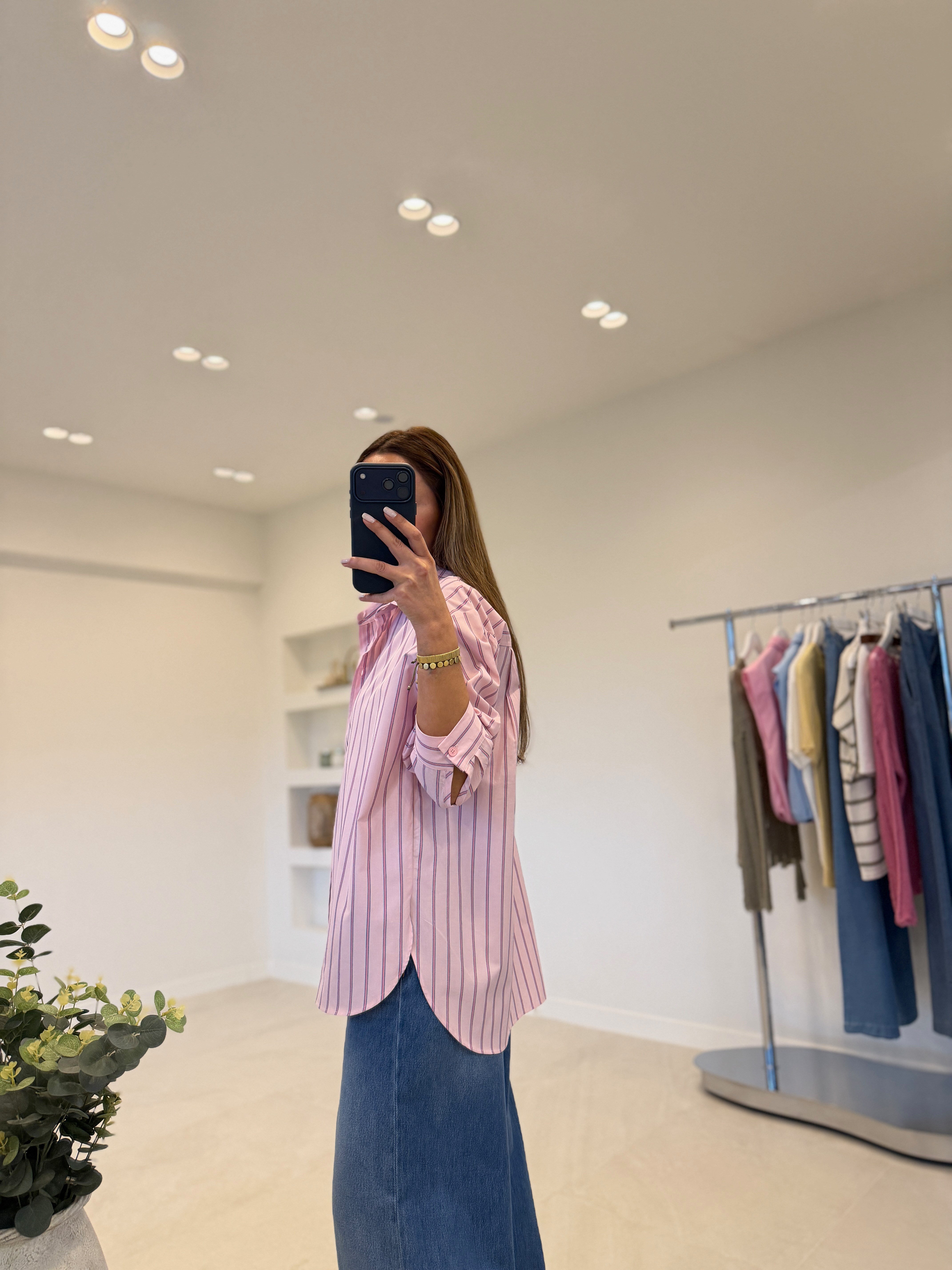 Zr ModeL Low Pembe Çizgili %100 Pamuk Gömlek