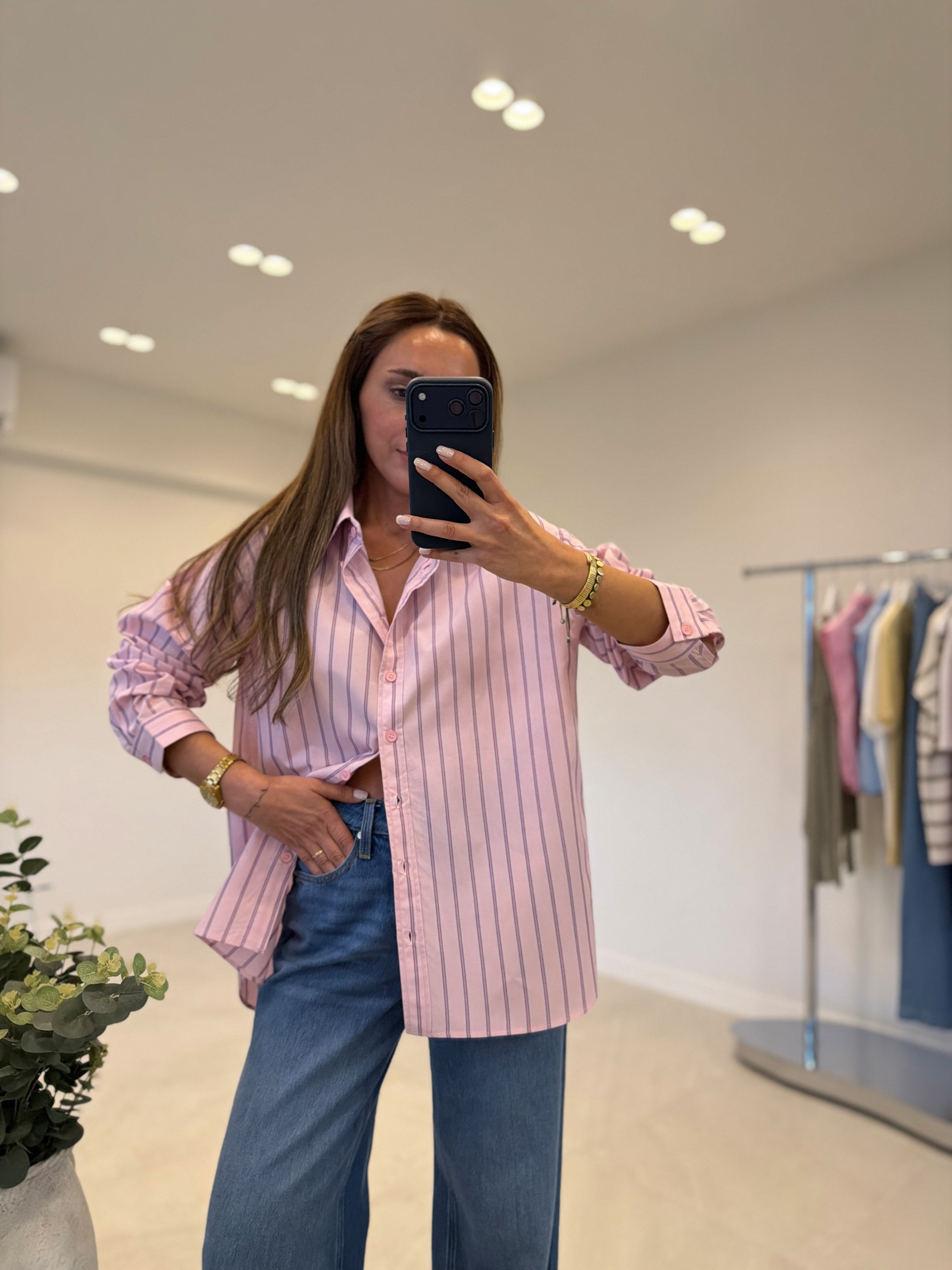 Zr ModeL Low Pembe Çizgili %100 Pamuk Gömlek