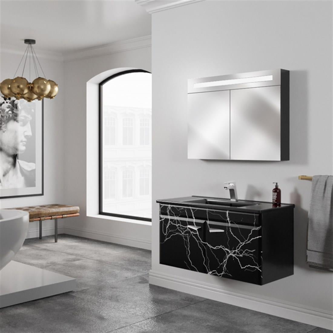 BANYO MOBİLYALARIBELİNZA008.04.0032BELİNZA MARBLE BANYO DOLABI TAKIMI SİYAH 85 CMBELİNZA MARBLE BANYO DOLABI TAKIMI SİYAH 85 CM