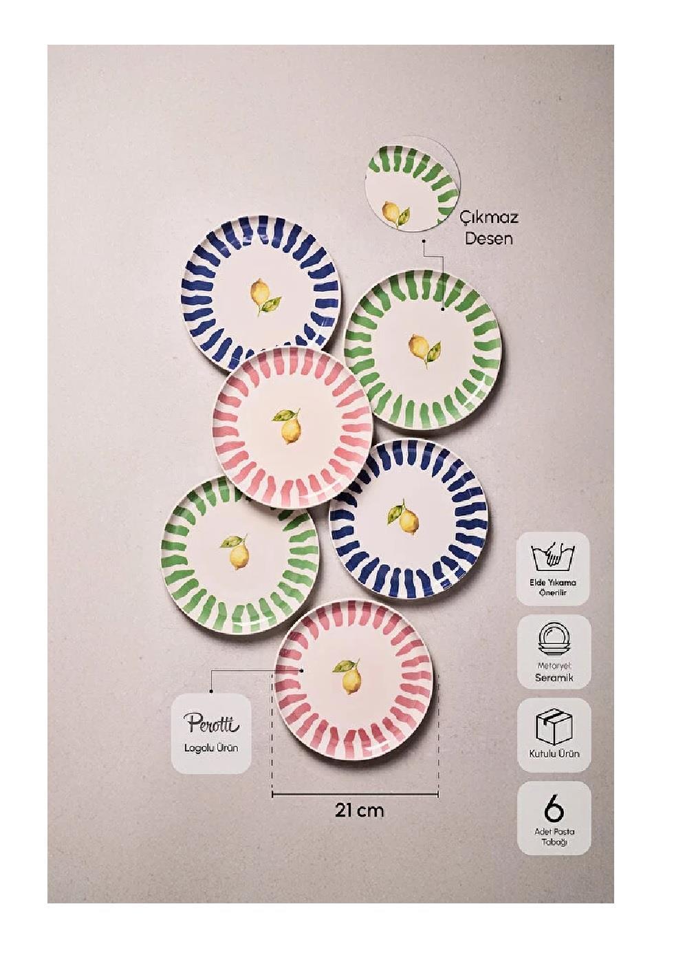SUNUM & ÇEREZLİK TABAKLARIPEROTTİ009.01.1559Perotti Pasta Takımı 6 Kişilik 21Cm Limone 1301020033 1640Perotti Pasta Takımı 6 Kişilik 21Cm Limone 1301020033 1640