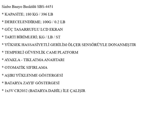 TARTILARSİNBO009.02.0313Sinbo Banyo Baskülü SBS-4451Sinbo Banyo Baskülü SBS-4451