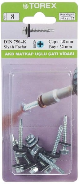 HIRDAVATTOREX012.07.0366TOREX DIN 7504K 4,8*32 AKB MATKAP UÇLU ÇATI VİDASITOREX DIN 7504K 4,8*32 AKB MATKAP UÇLU ÇATI VİDASI