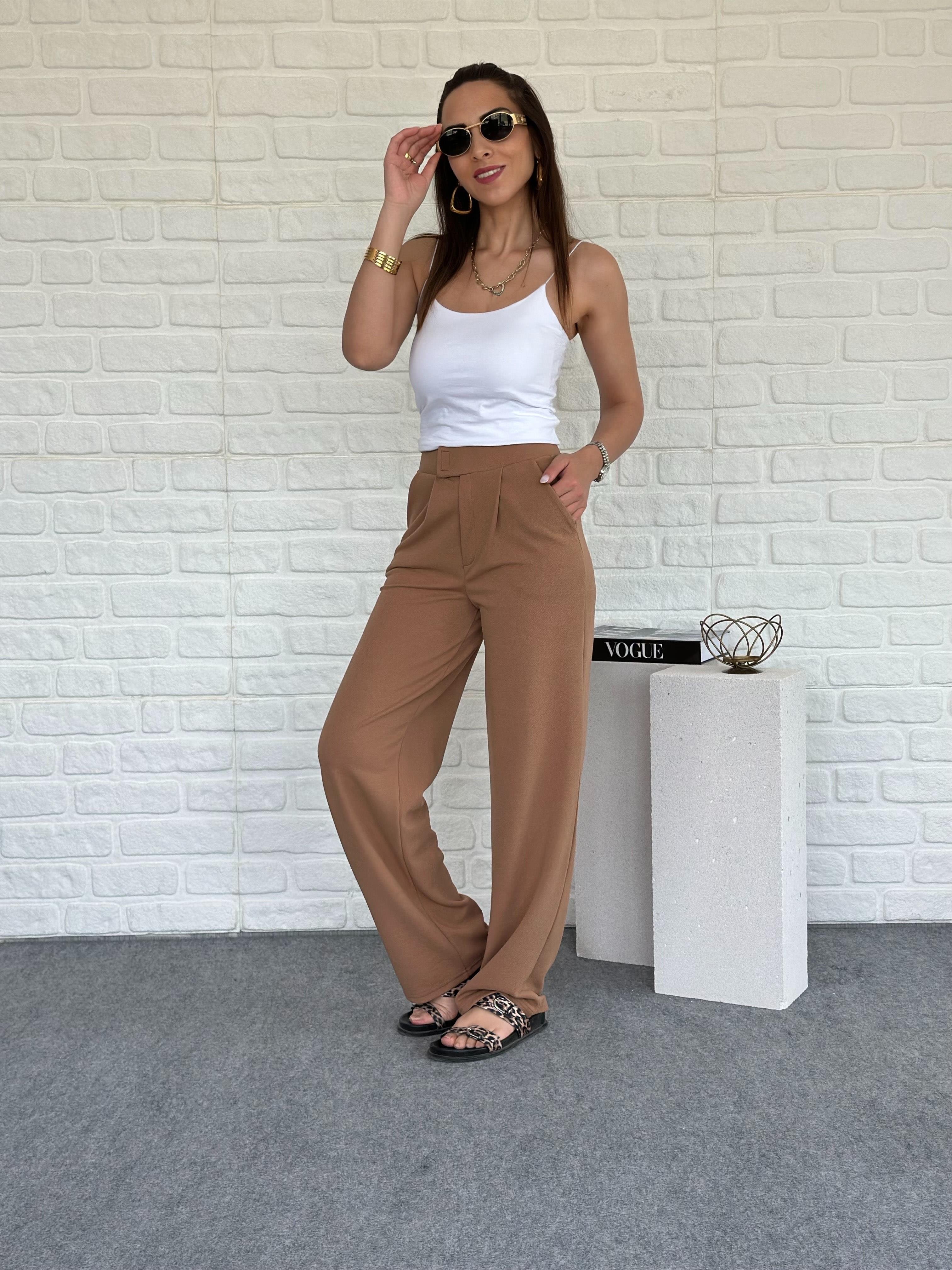 Bantlı Palozzo Pantolon Camel