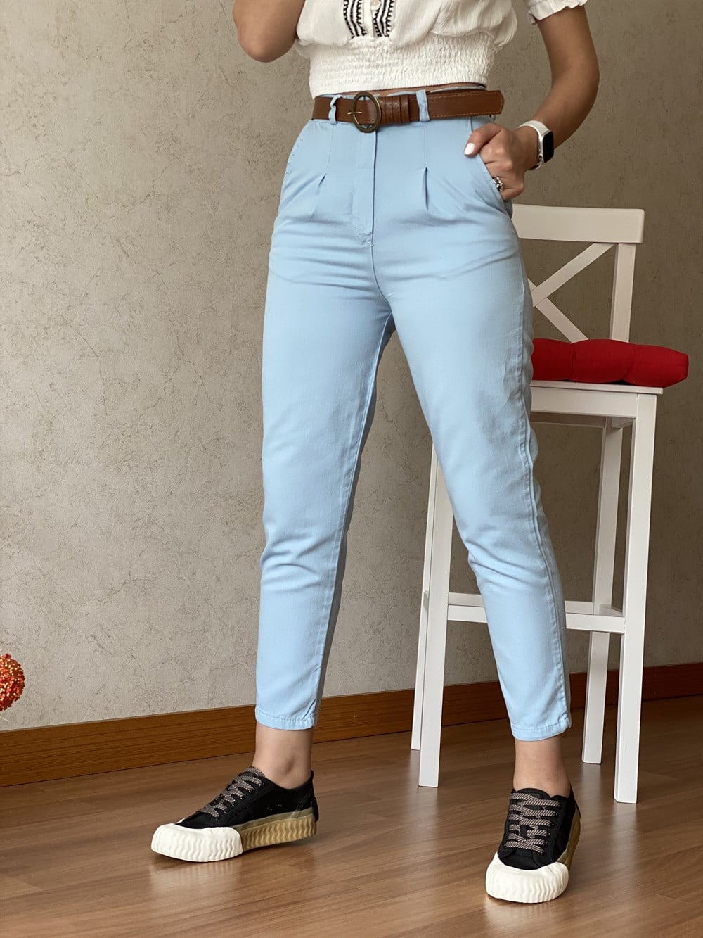 Bebe Mavi Kendinden Kemerli Jean Pantolon