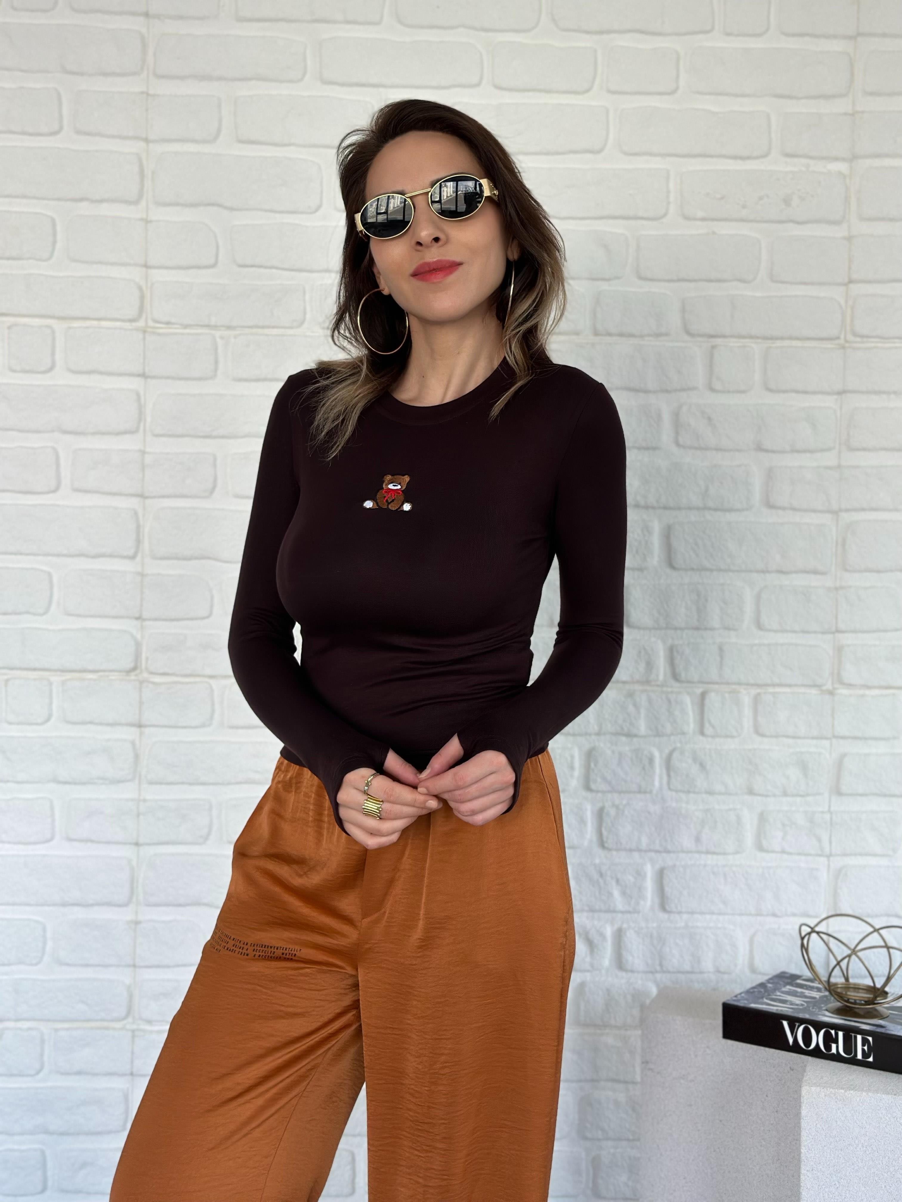 Bisiklet Yaka İşlemeli Bluz Kahve