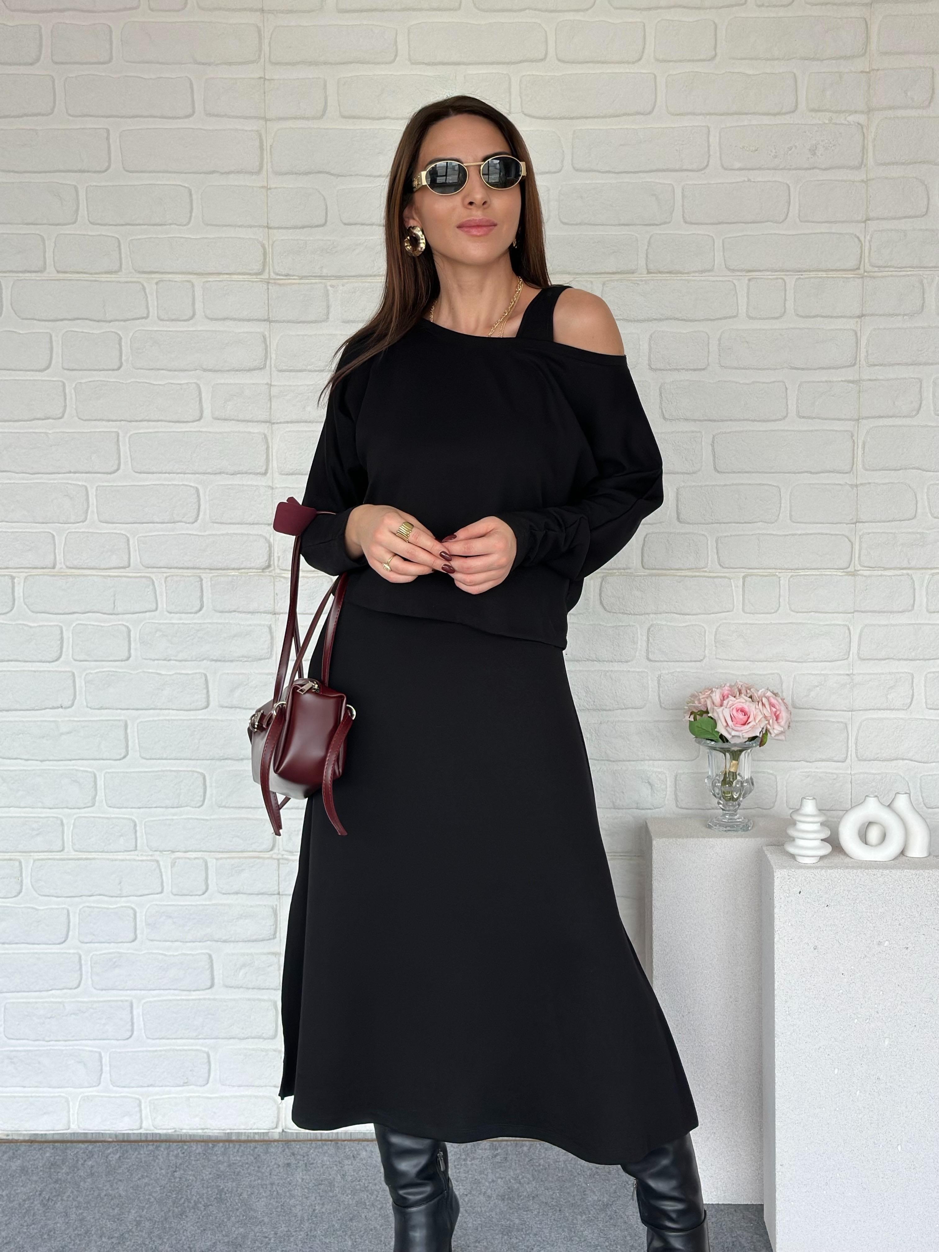 BLUZLU MODAL ELBİSE SİYAH