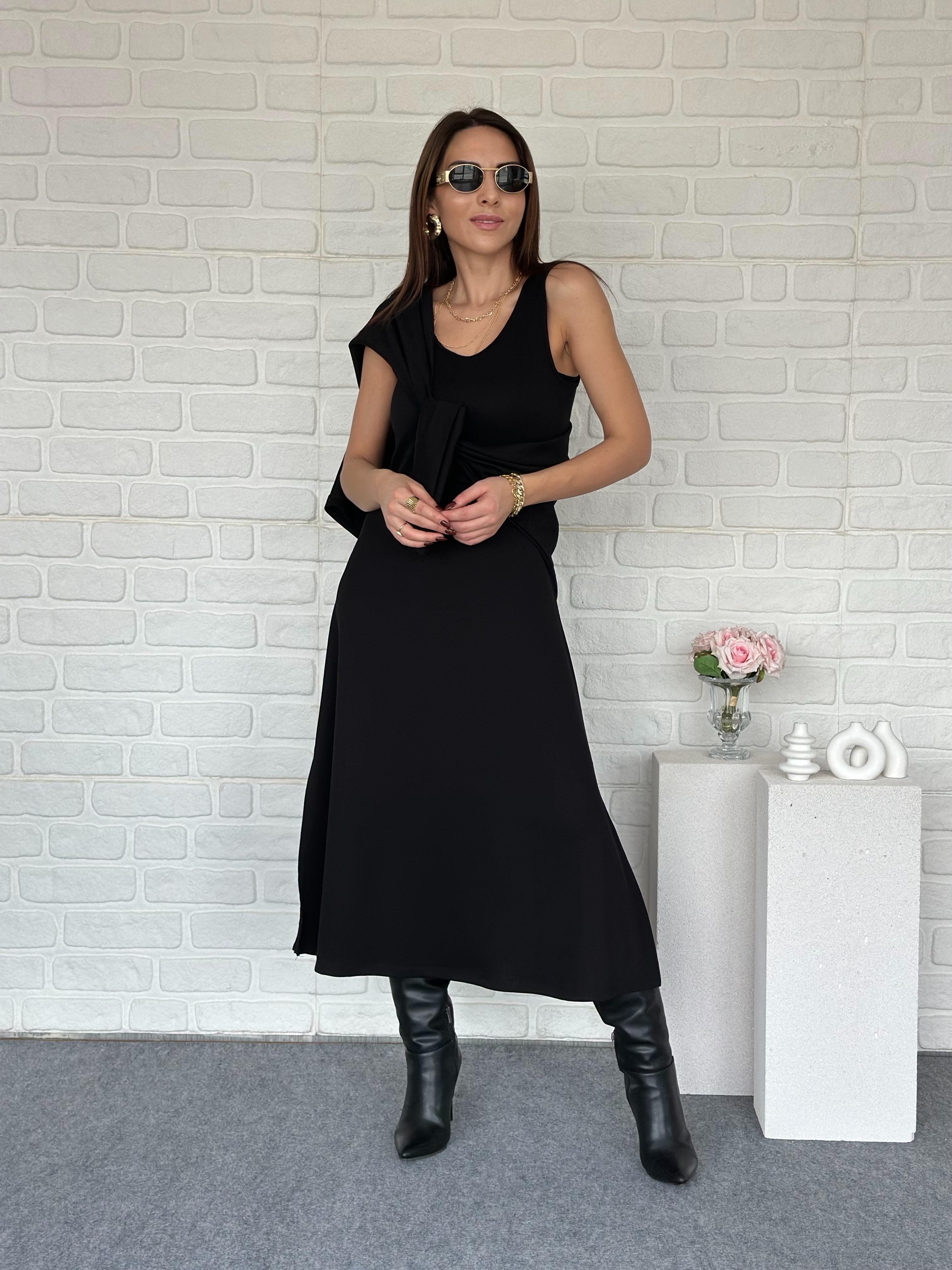 BLUZLU MODAL ELBİSE SİYAH