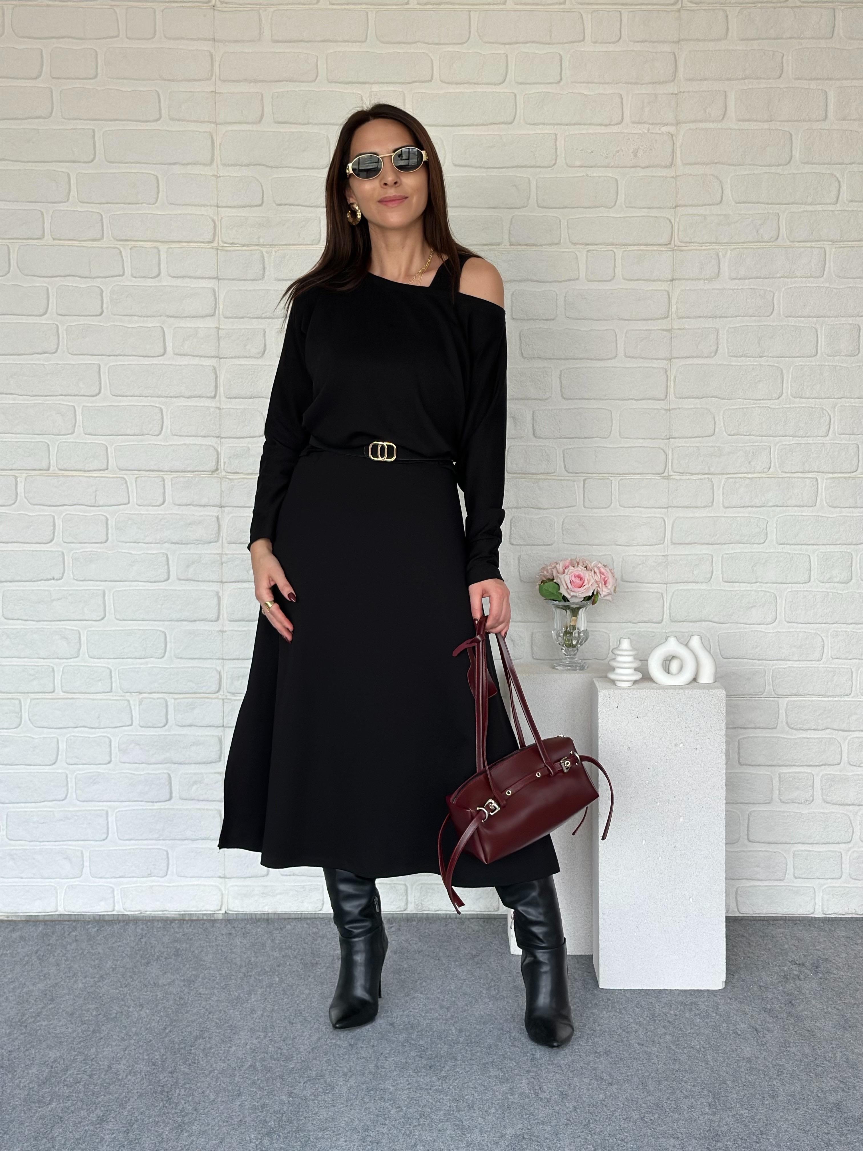 BLUZLU MODAL ELBİSE SİYAH