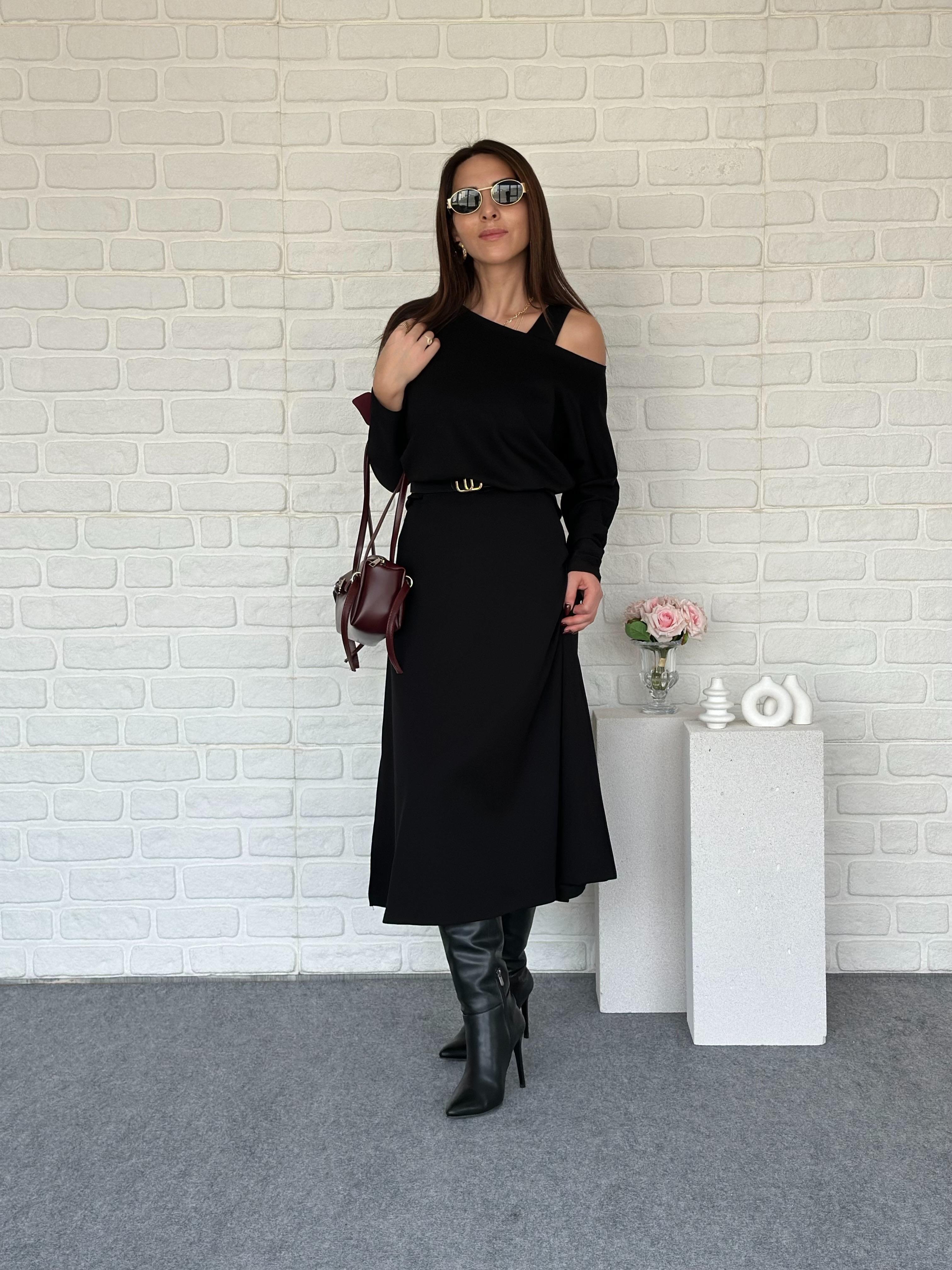 BLUZLU MODAL ELBİSE SİYAH