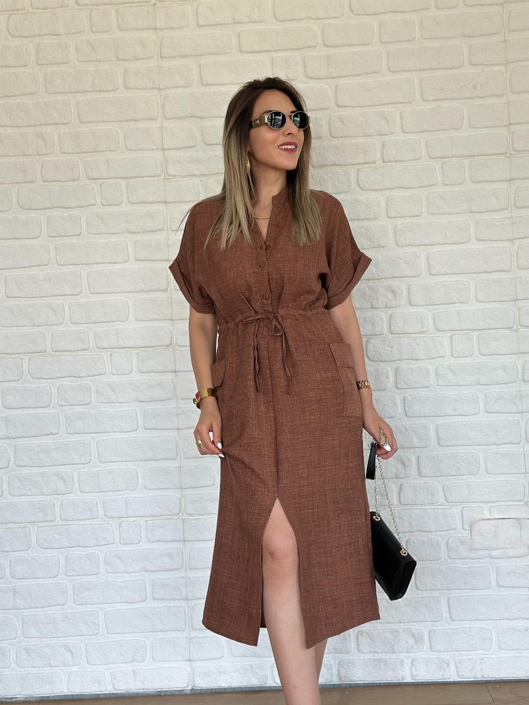 Büzgülü Elbise Kahve