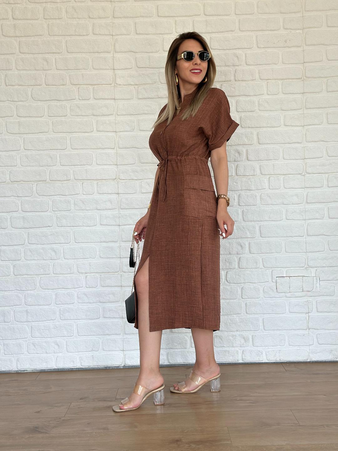 Büzgülü Elbise Kahve