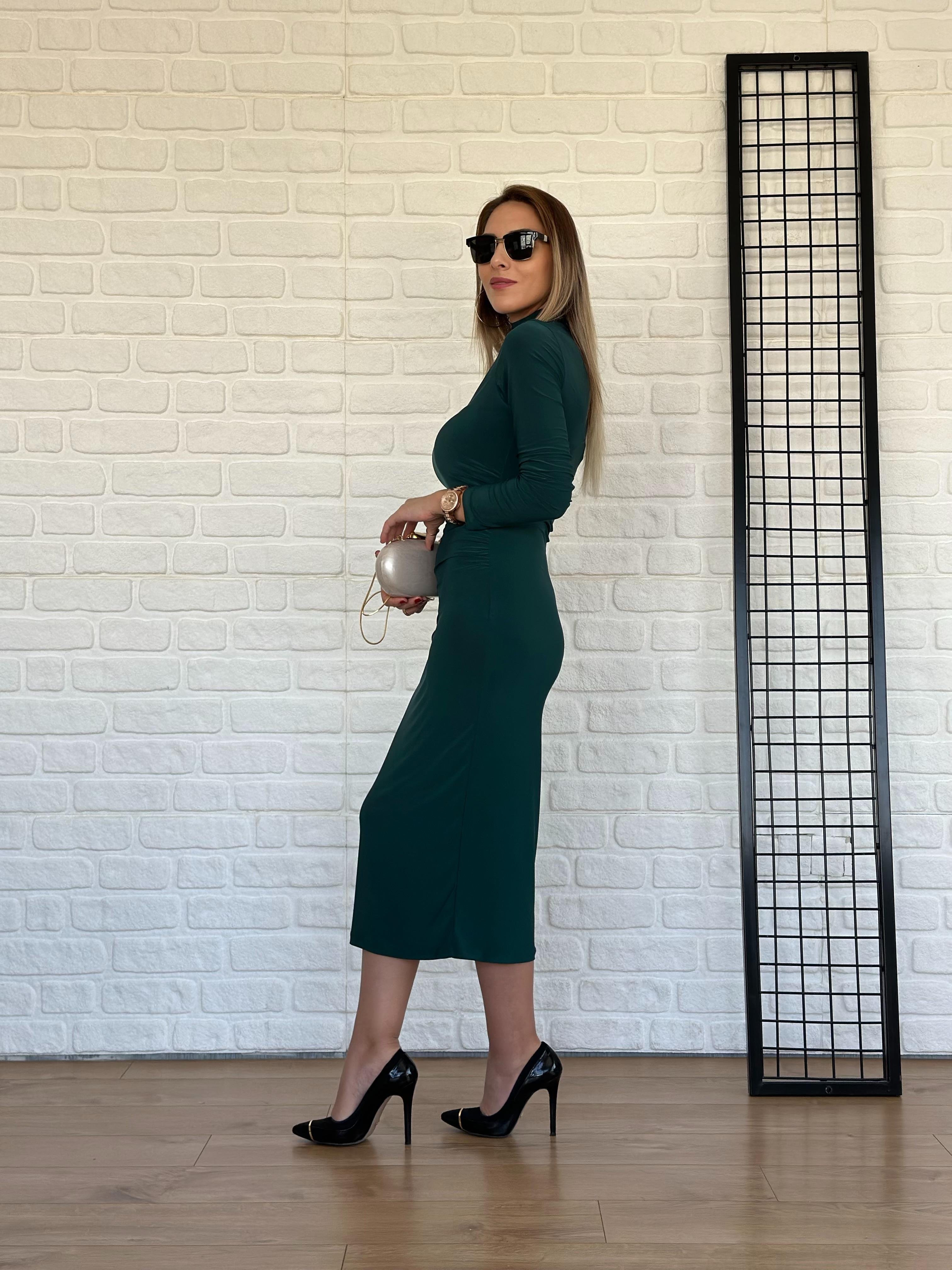 Büzgülü Sandy Elbise Zümrüt