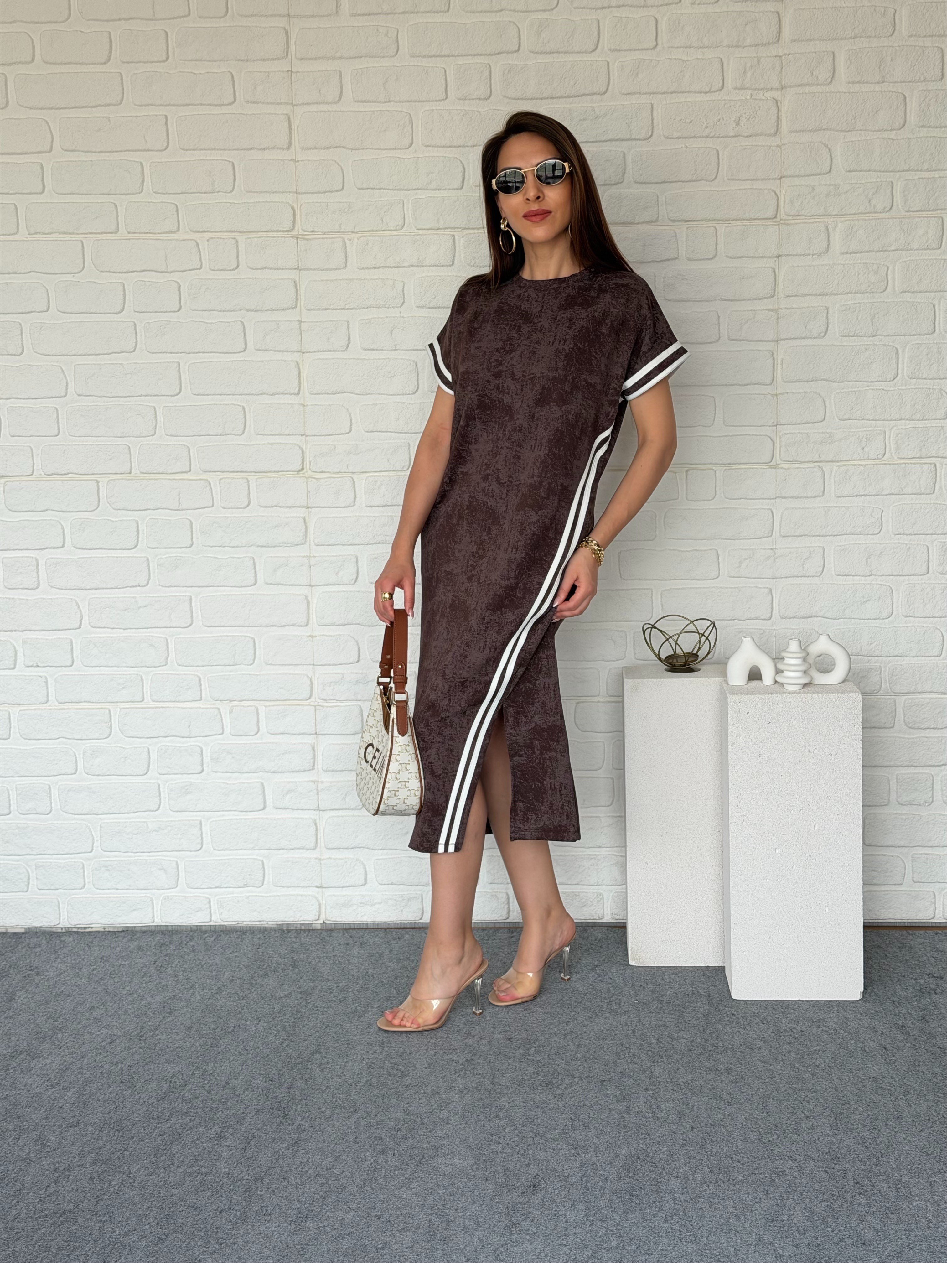Çapraz Şeritli Yıkamalı Modal Elbise